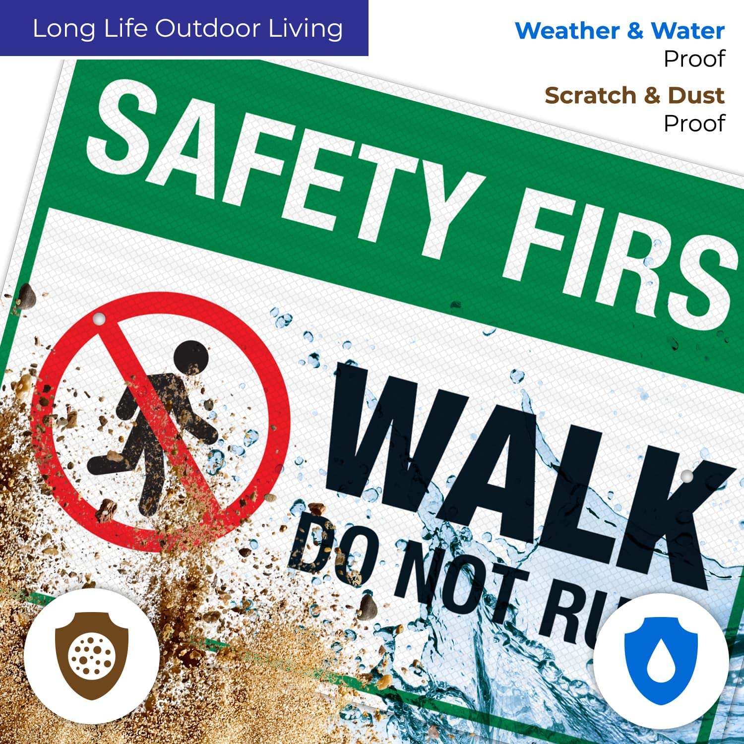 3M EGP Reflective Aluminum Safety Sign - 18x24 Inch 'Walk Don't Run' Pool Warning Sign | .080 Thick Fade-Resistant Metal | Indoor/Outdoor Use | Made in USA | Perfect for Swimming Pools, Water Parks & Public Areas