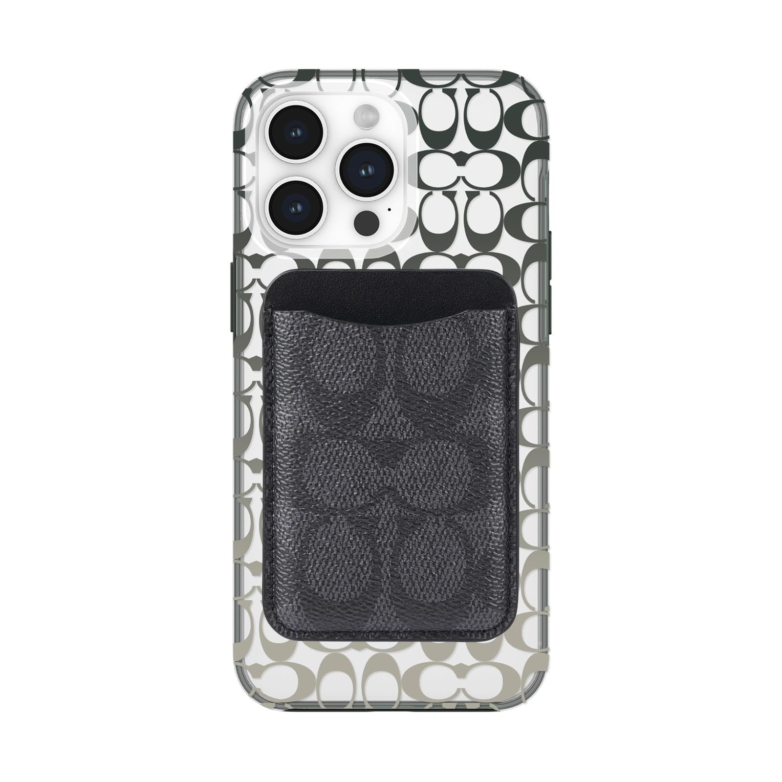 Coach Magnetic Phone Wallet & Card Holder - Compatible with MagSafe iPhones & Cases - Signature Charcoal - Perfect for Hands-Free Shopping & Travel