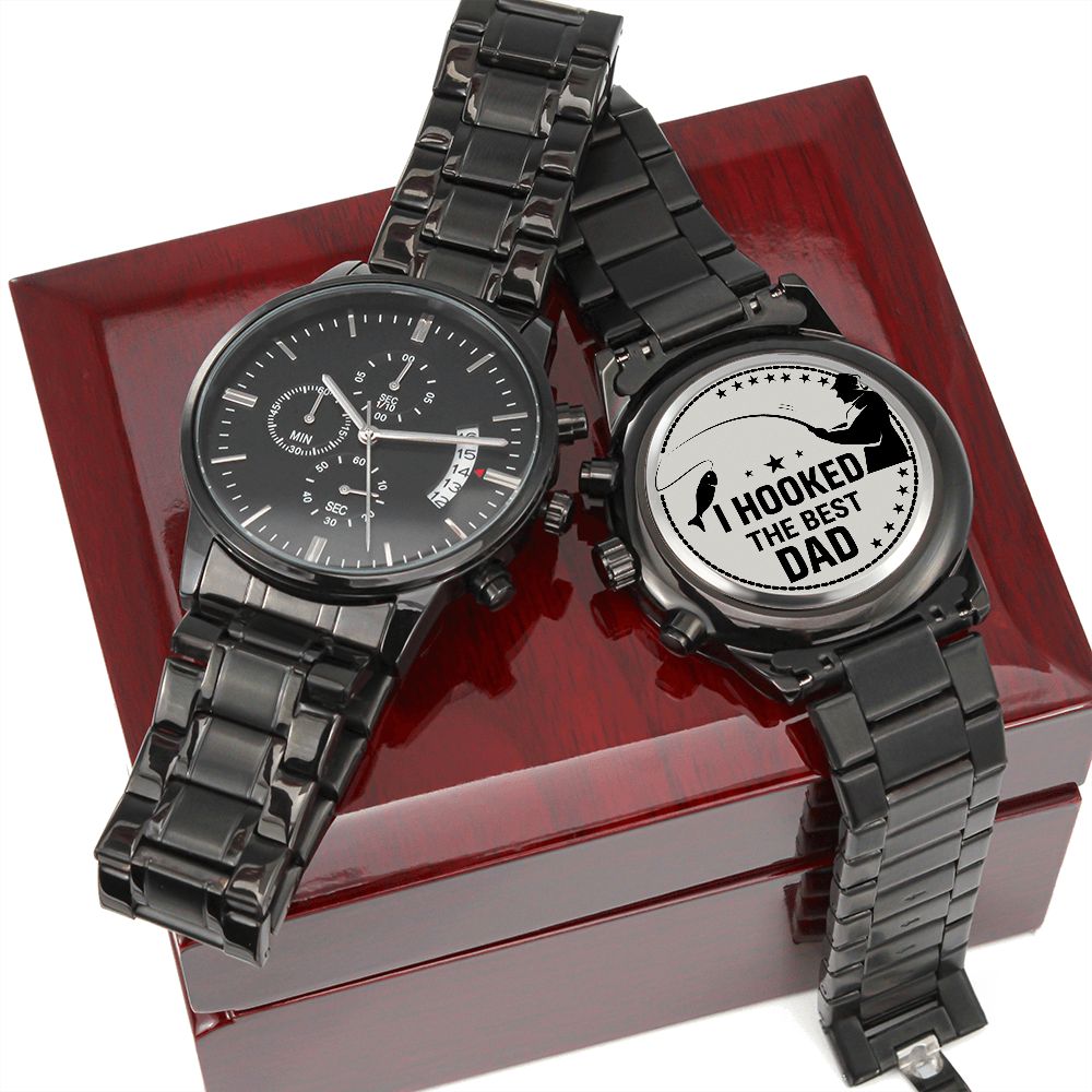 **Best Dad Engraved Watch - Waterproof Men's Watch for Father's Day, Birthday, Anniversary - Perfect Gift for Dads Who Love Fishing & Outdoor Adventures**