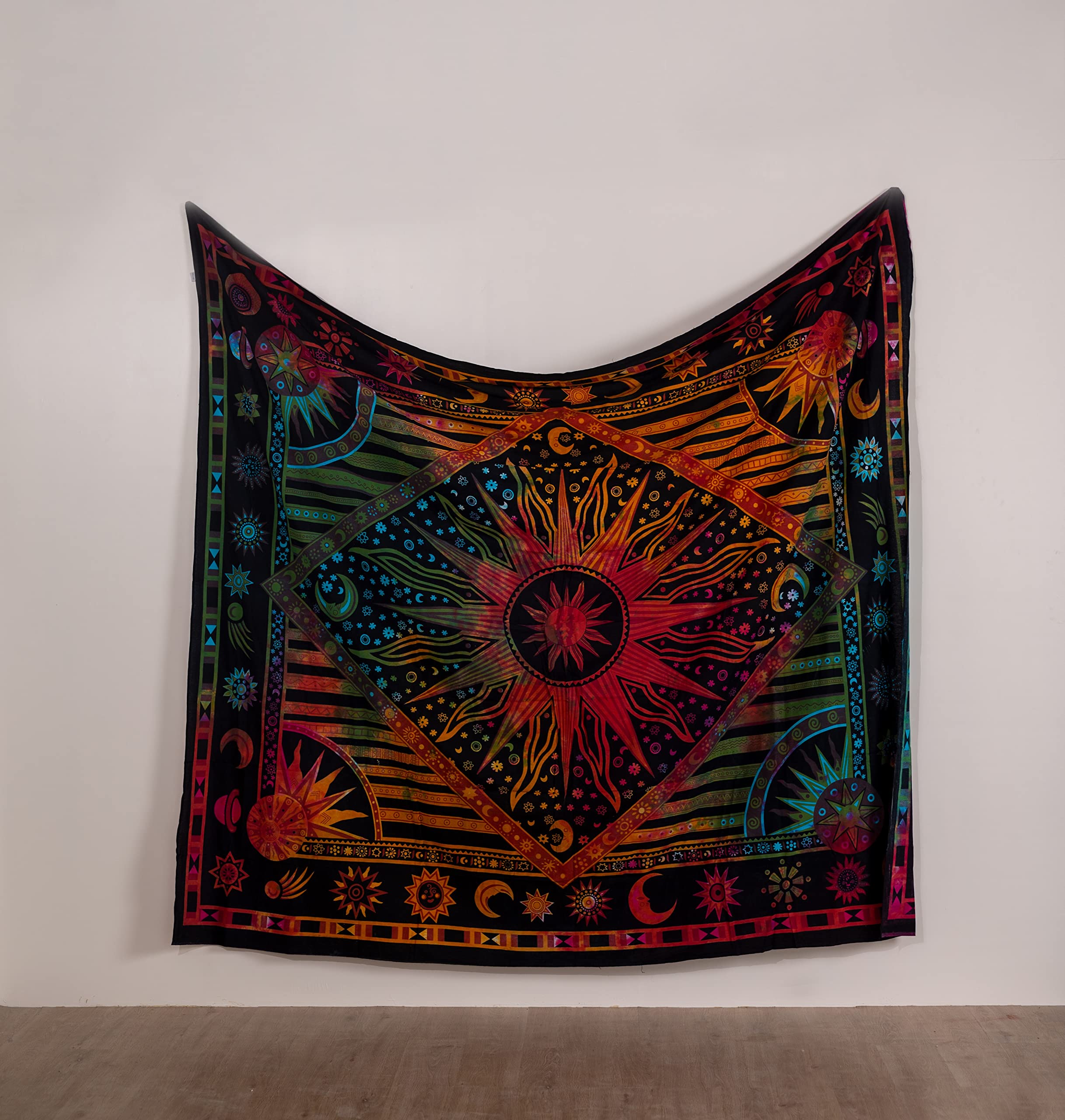 Celestial Tie Dye Tapestry - Moon Star Boho Wall Hanging for Bedroom & Dorm Decor