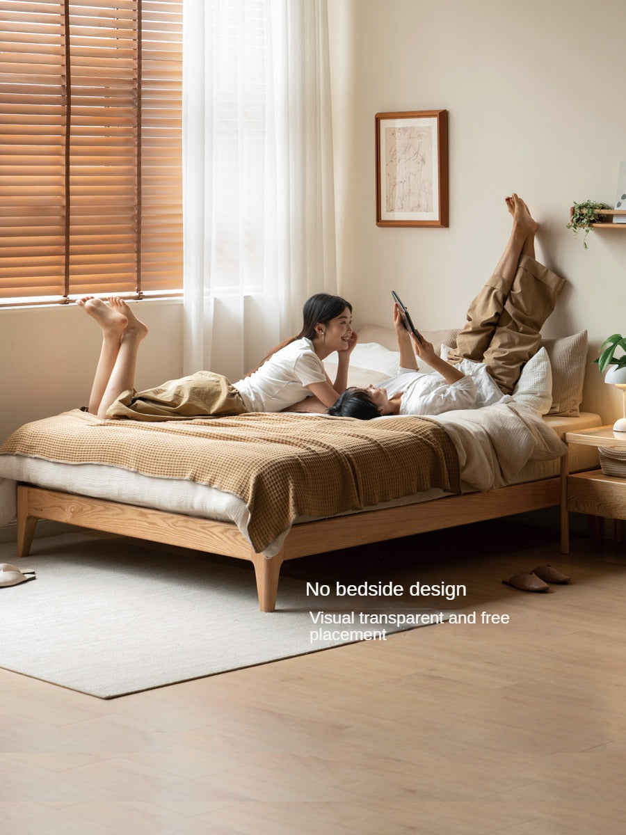 Modern Minimalist Oak Solid Wood Tatami Bed - Japanese Style Platform Bed Frame for Small Spaces, Guest Rooms & Zen Bedrooms