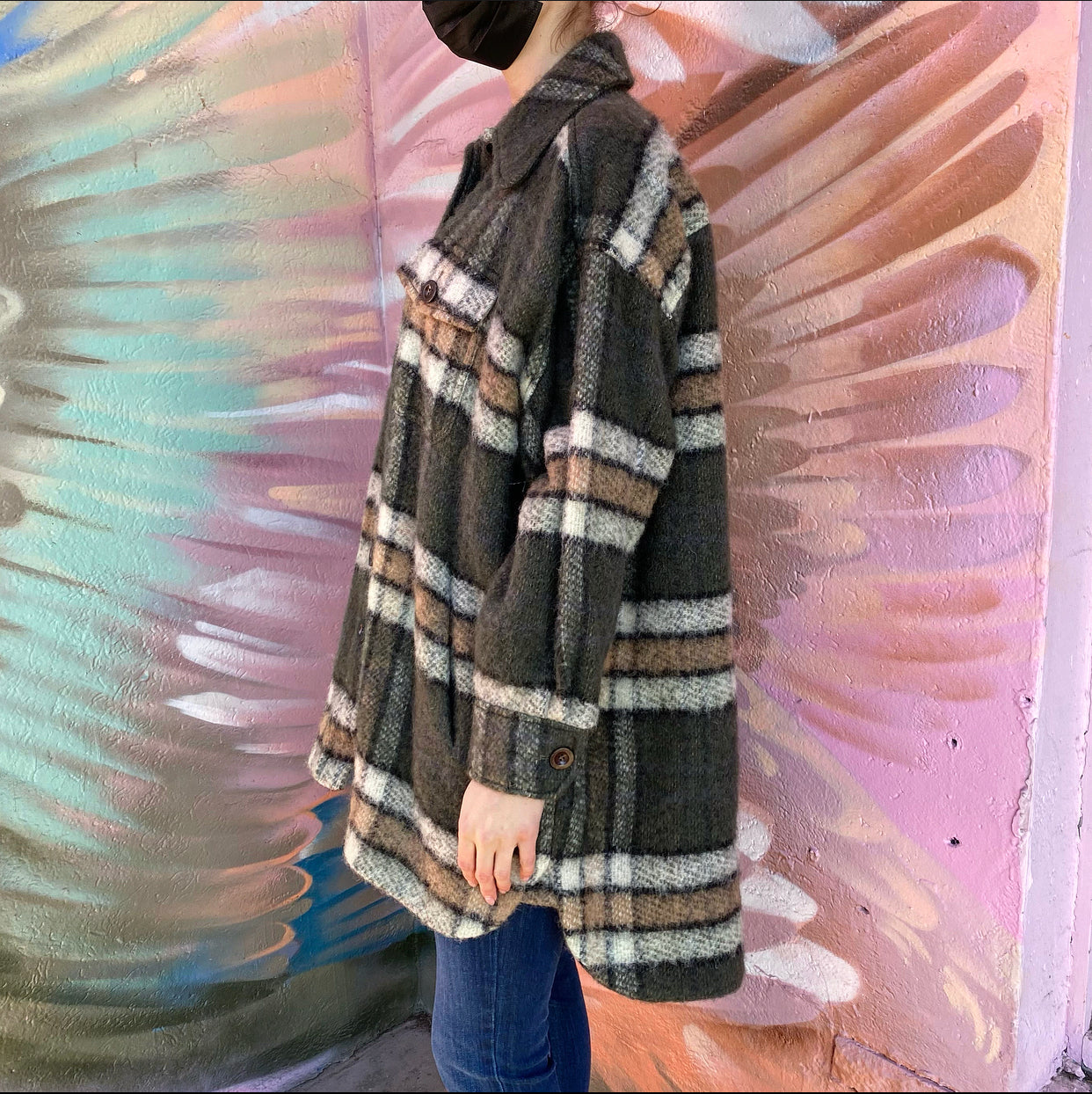 Chloe Dark Green Check Blanket Coat Shacket for Women - XS/S - Warm Plaid Overshirt Jacket for Fall & Winter Fashion, Outdoor Activities and Casual Wear
