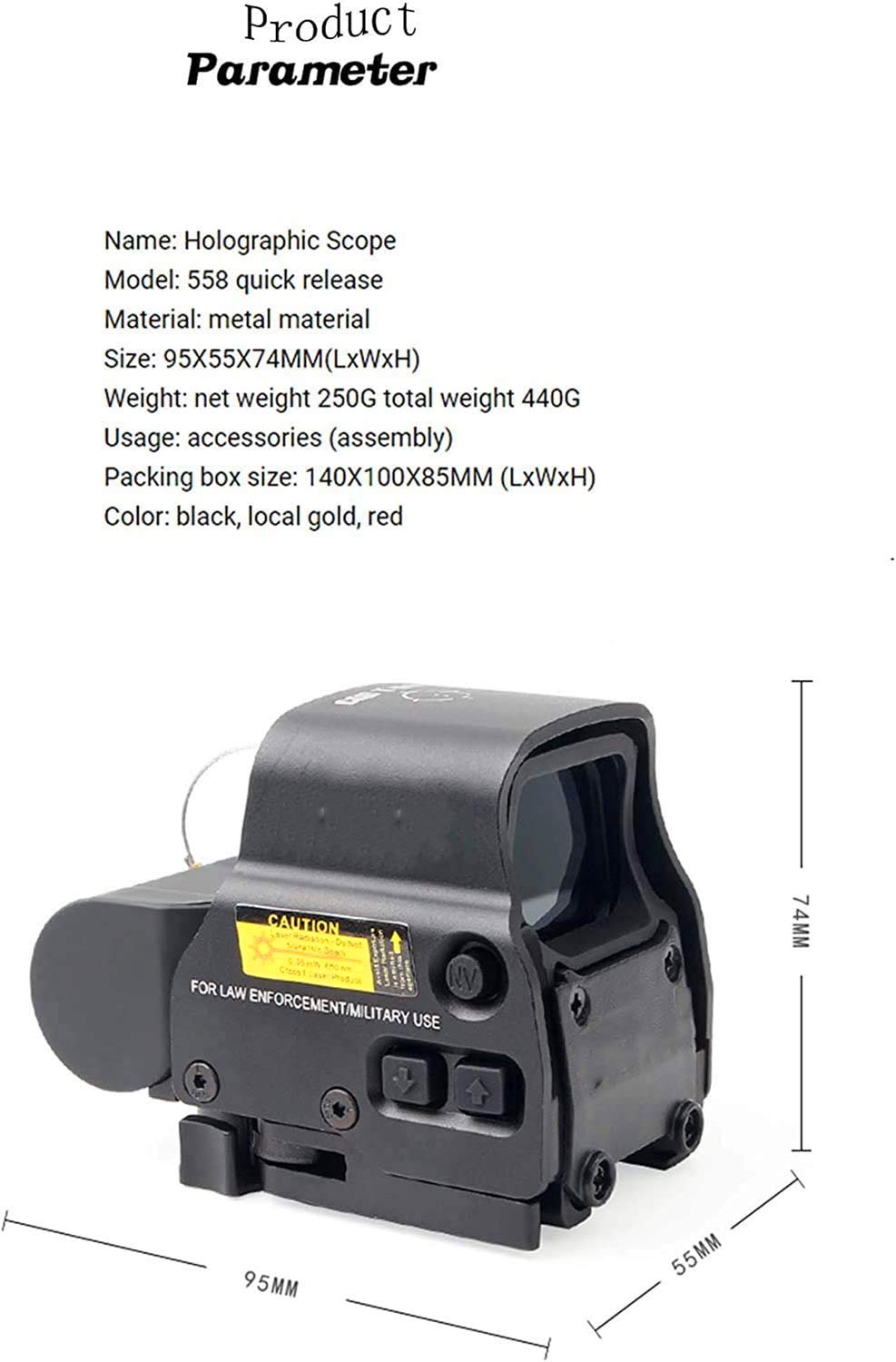 Quick Detach Red/Green Dot Sight for AR-15 Rifle - 558 Holographic Metal Sight with Black Finish | Perfect for Tactical Shooting, Hunting & Airsoft Use