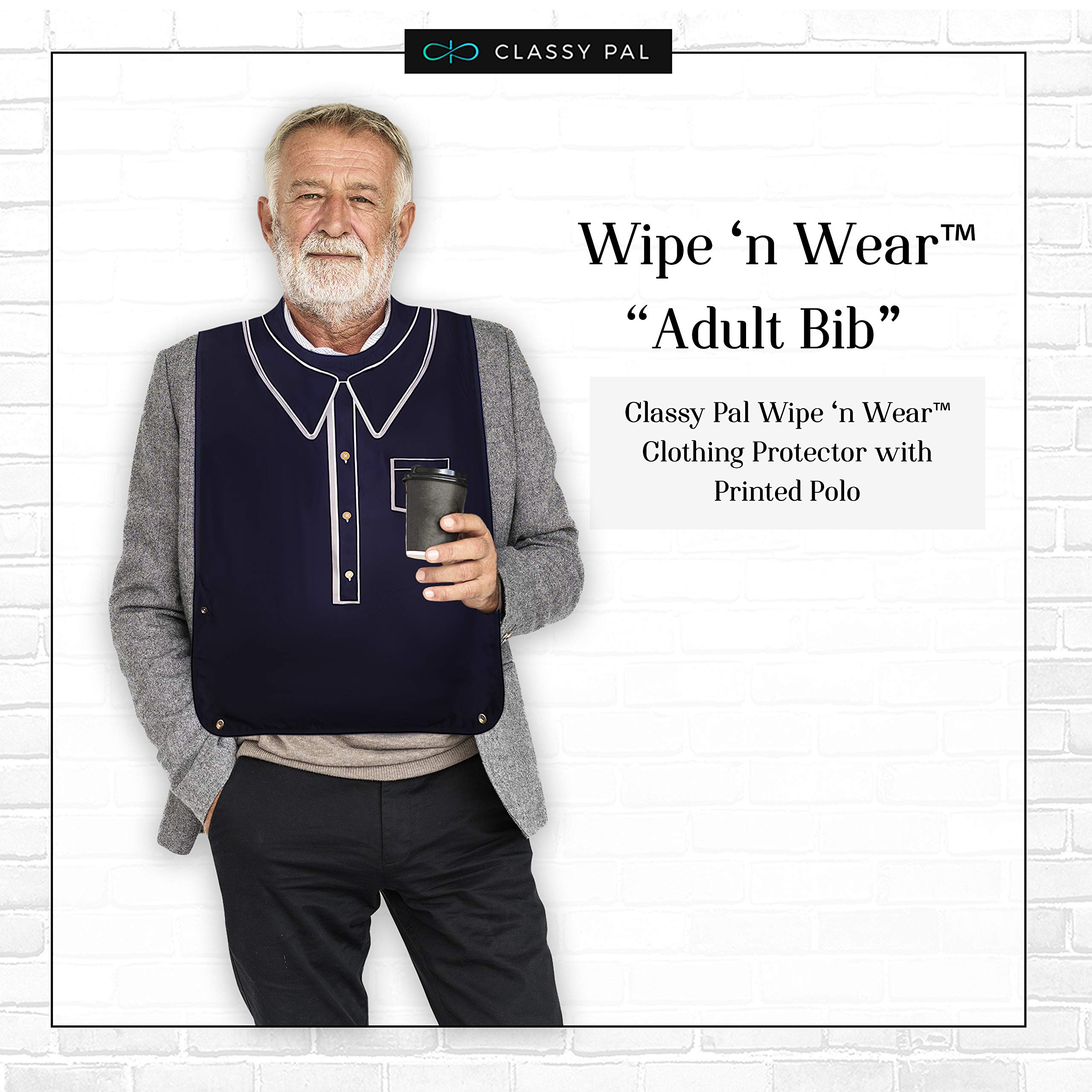 Waterproof Reusable Adult Bibs for Men & Seniors - 3 Pack Polo Style Washable Clothing Protectors for Eating - Ideal for Dining, Travel & Elderly Care