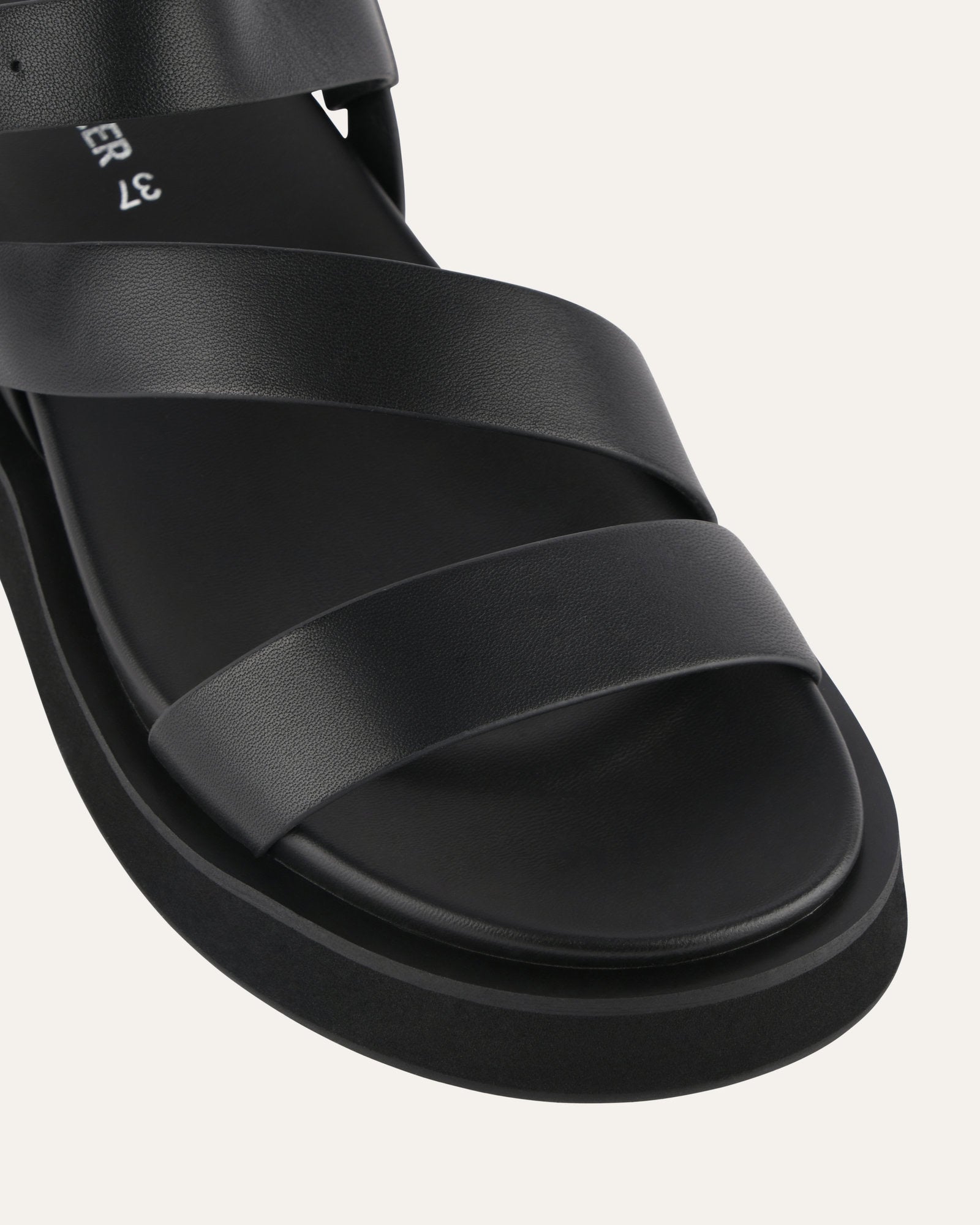MARAIS Women's Black Leather Flat Sandals - Comfortable Casual Summer Shoes for Walking, Beach, and Travel