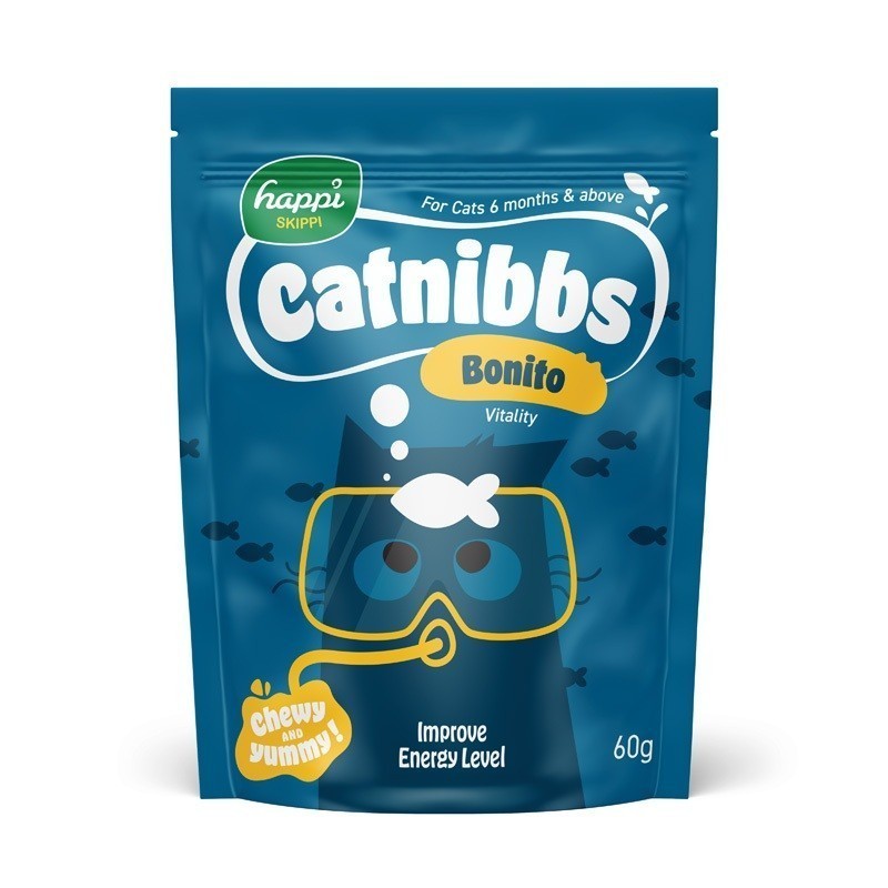 Happi Kippi Catnibbs Natural Cat Treats 60g - Tuna, Salmon, Chicken & Bonito Flavor with Fish Oil, Taurine, Seaweed & Coconut Oil - Healthy Chewy Snacks for Indoor & Outdoor Cats