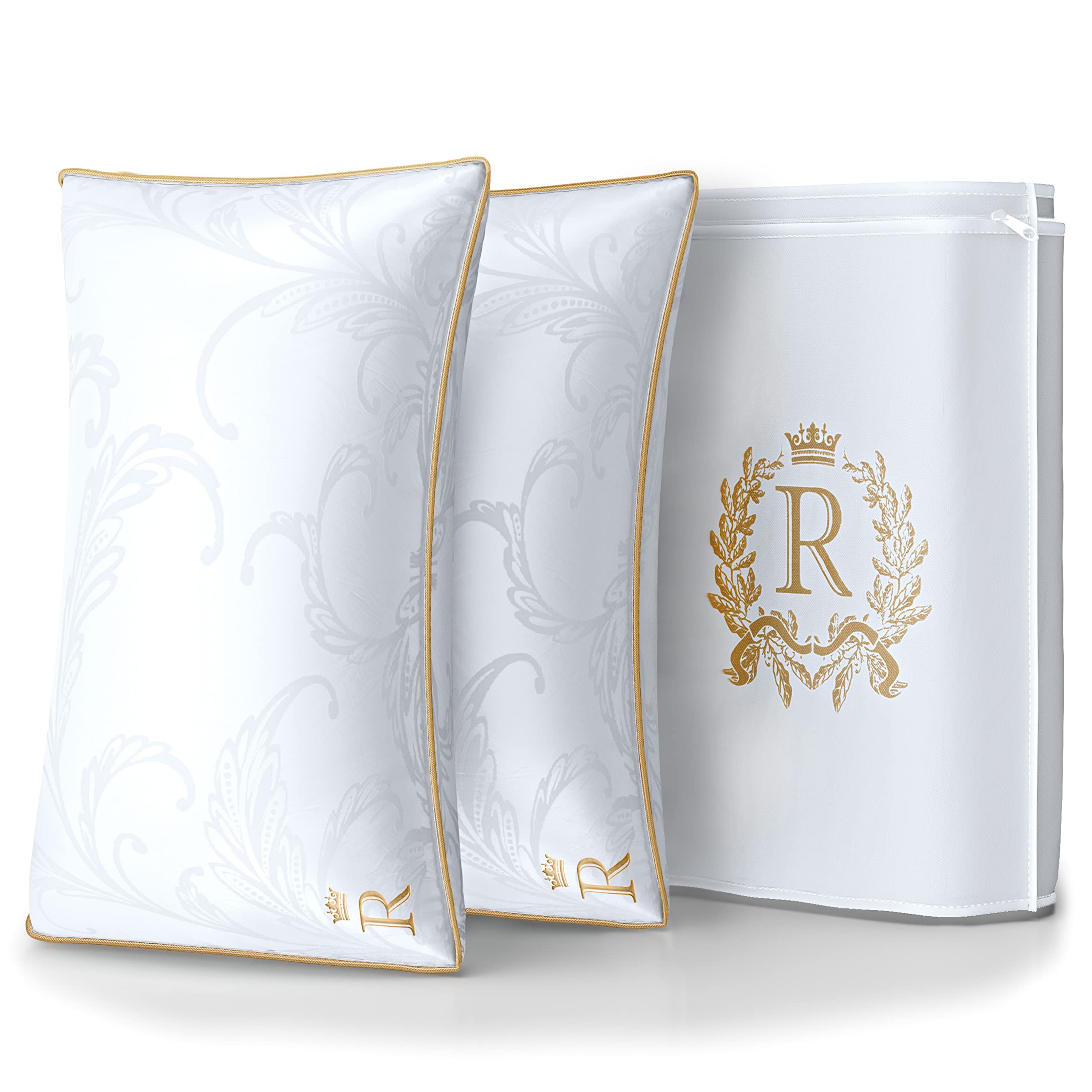Royal Therapy Queen Hotel Pillows (2-Pack) - Hypoallergenic Gel Microfiber for Back & Stomach Sleepers - Perfect for Home & Travel