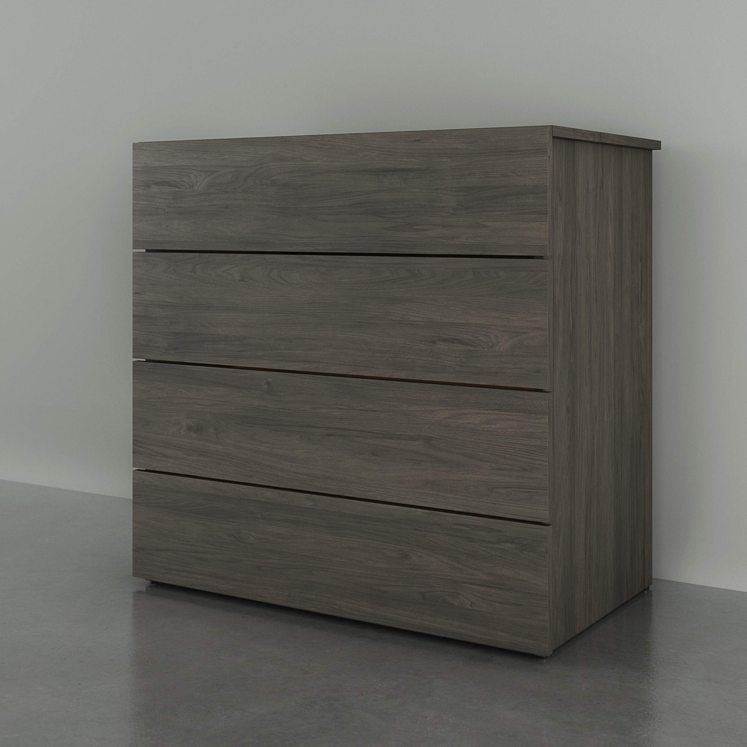 Nexera 4-Drawer Chest Dresser - Bark Grey Storage Cabinet for Bedroom, Living Room & Office Organization | Modern Gray Wooden Chest of Drawers for Clothes, Linens & Home Storage