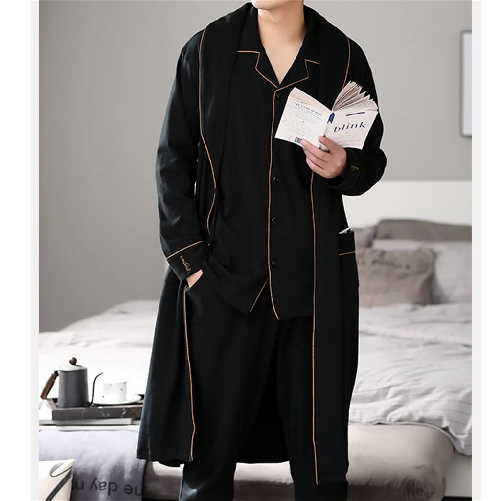Women's Cotton Long Sleeve Nightgown & Robe Set - XXL Black Winter Pajamas for Home, Sleepwear Loungewear Comfy 3-Piece Outfit - Perfect for Cozy Nights, Relaxing at Home & Gift Giving