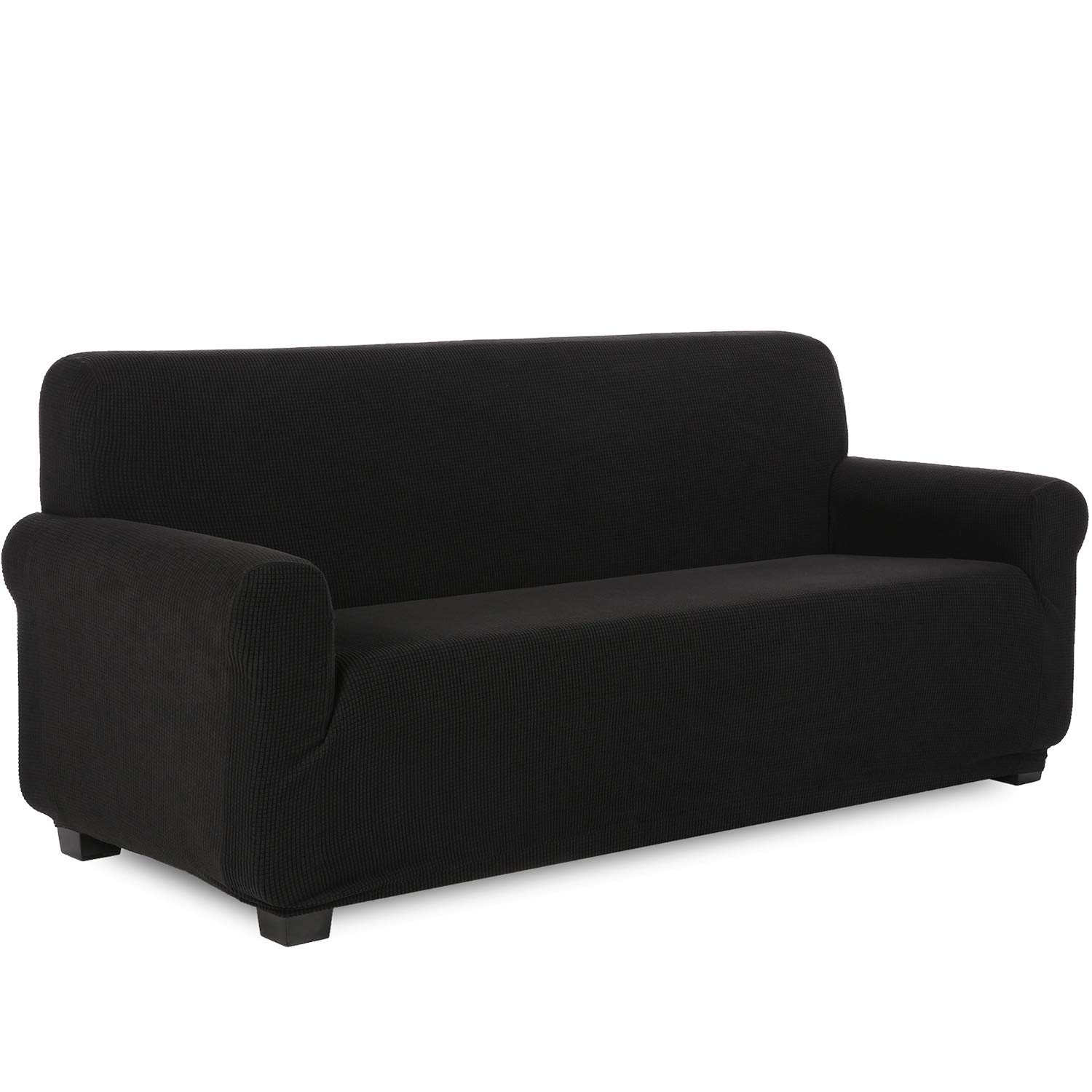 TIANSHU Stretch Jacquard Sofa Cover - 1-Piece Couch Slipcover for 3-Cushion Sofa | Soft & Durable Furniture Protector for Living Room | Non-Slip Pet-Friendly Design (Black) | Perfect for Home Decor, Pet Owners & Furniture Protection