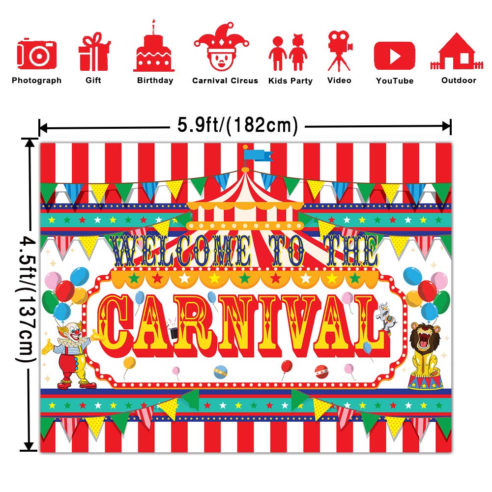 Circus Carnival Party Decorations - 20 Carnival Balloons, 11 Photo Booth Props & Backdrop Banner for Circus Themed Birthday, Baby Shower & Carnival Events