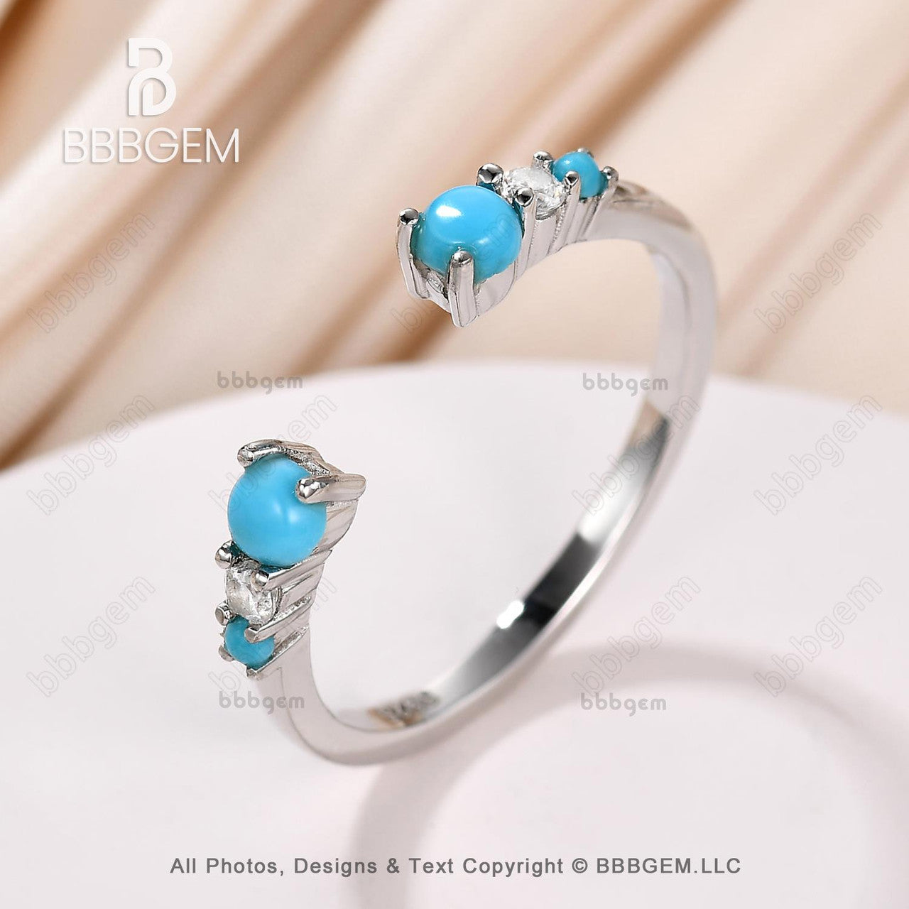 December Birthstone Turquoise Diamond White Gold Open Gap Band Ring – 1.4mm Wide Round Sleeping Beauty Turquoise Ring for Women | Perfect Gift for Birthdays, Anniversaries & Special Occasions