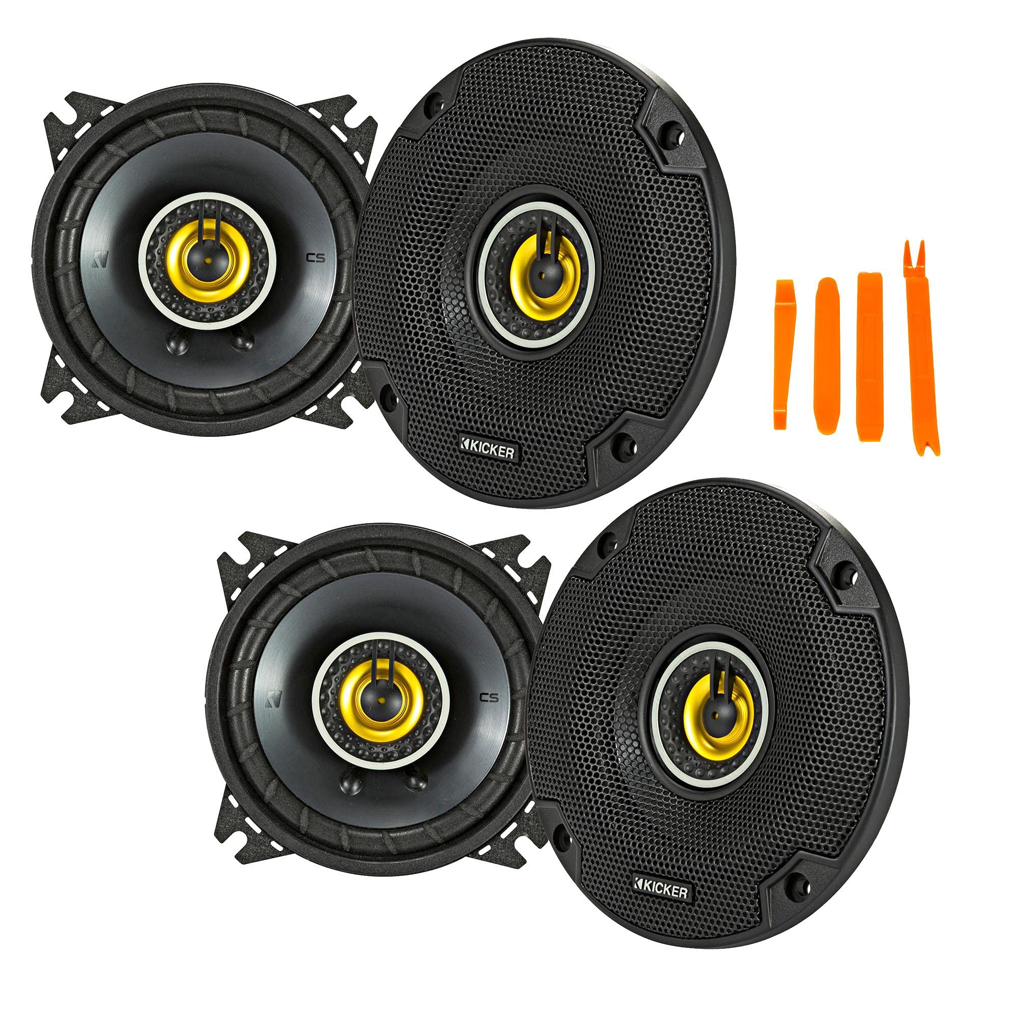 Kicker 46CSC44 - 2 Pairs of CS-Series CSC4 4-Inch (100mm) 4-Ohm Coaxial Car Speakers - Perfect for Car Audio Upgrades, Marine & Off-Road Vehicles