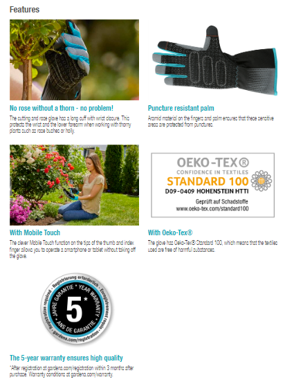 Gardena Rose Pruning Gloves - Thorn Proof Gardening Gloves for Women & Men - Durable Cut Resistant Gloves for Planting, Trimming & Harvesting - Perfect for Rose Care, Landscaping & Outdoor Gardening