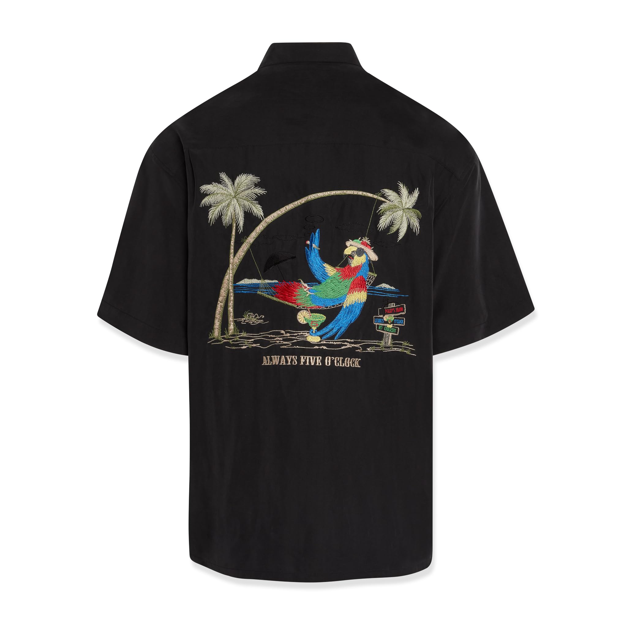 Bamboo Cay Men's Short Sleeve Casual Button Up Shirt with Embroidered 'Always 5 O'Clock' Design - Perfect for Beach Outings, Summer Parties & Weekend Getaways