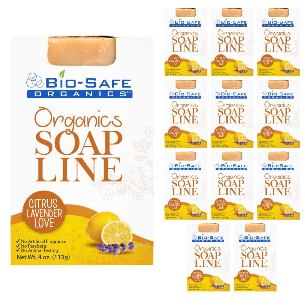 Bio-Safe Organics Citrus Lavender Love Organic Soap - 100% Natural Handmade Luxury Bath Bar for Dry & Sensitive Skin | Relaxing Aromatherapy Gift Set with Moisturizing Properties | 4oz x 12 Pack | Perfect for Spa, Self-Care & Holiday Gifting