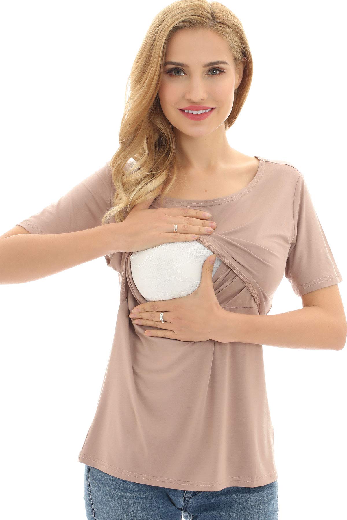 Bearsland Women's 3-Pack Maternity Nursing Tops - Soft Short Sleeve Breastfeeding Shirts for Comfortable Nursing & Pumping | Perfect for Pregnancy, Postpartum & Everyday Wear