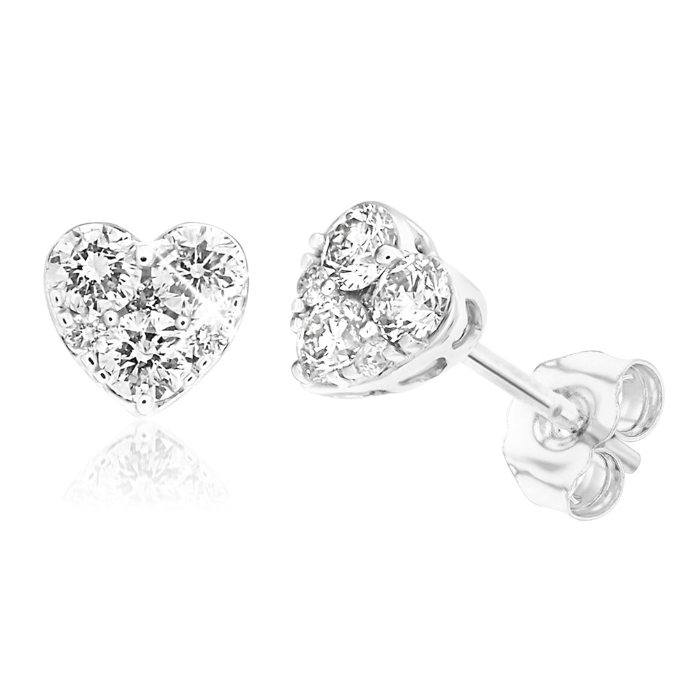 9ct White Gold Luxurious 1/2 Carat Diamond Heart Stud Earrings for Women - Elegant Valentine's Day Gift, Anniversary Present & Romantic Date Night Jewelry
