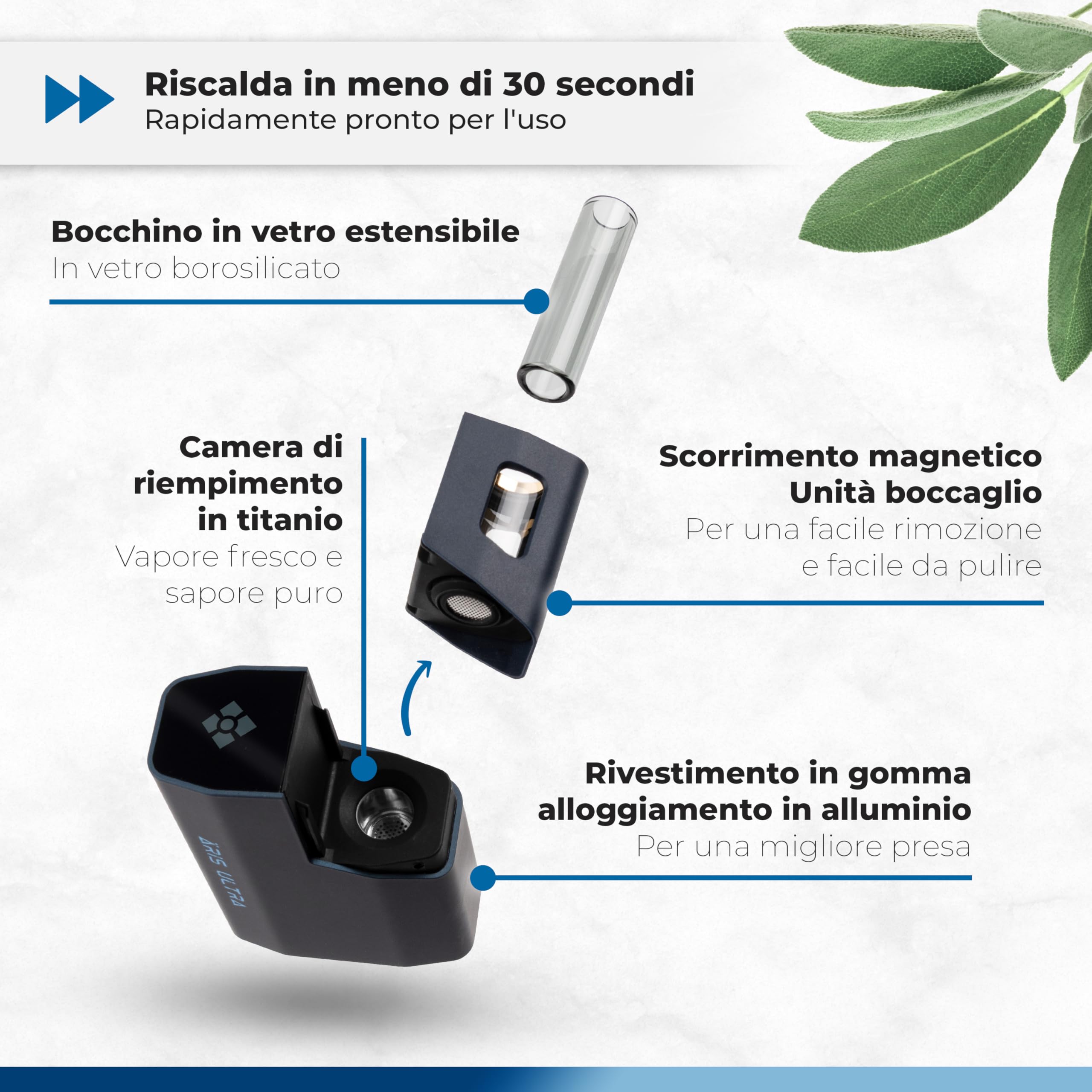 Premium WOLKENKRAFT ÄRiS ULTRA Vaporizer - USB-C | Titanium Chamber | Adjustable Temperature 100-220°C | Customizable Session Timer | ECA Convection Technology *Midnight Blue* - Perfect for Dry Herb Aromatherapy & Relaxation Sessions at Home or On-the-Go