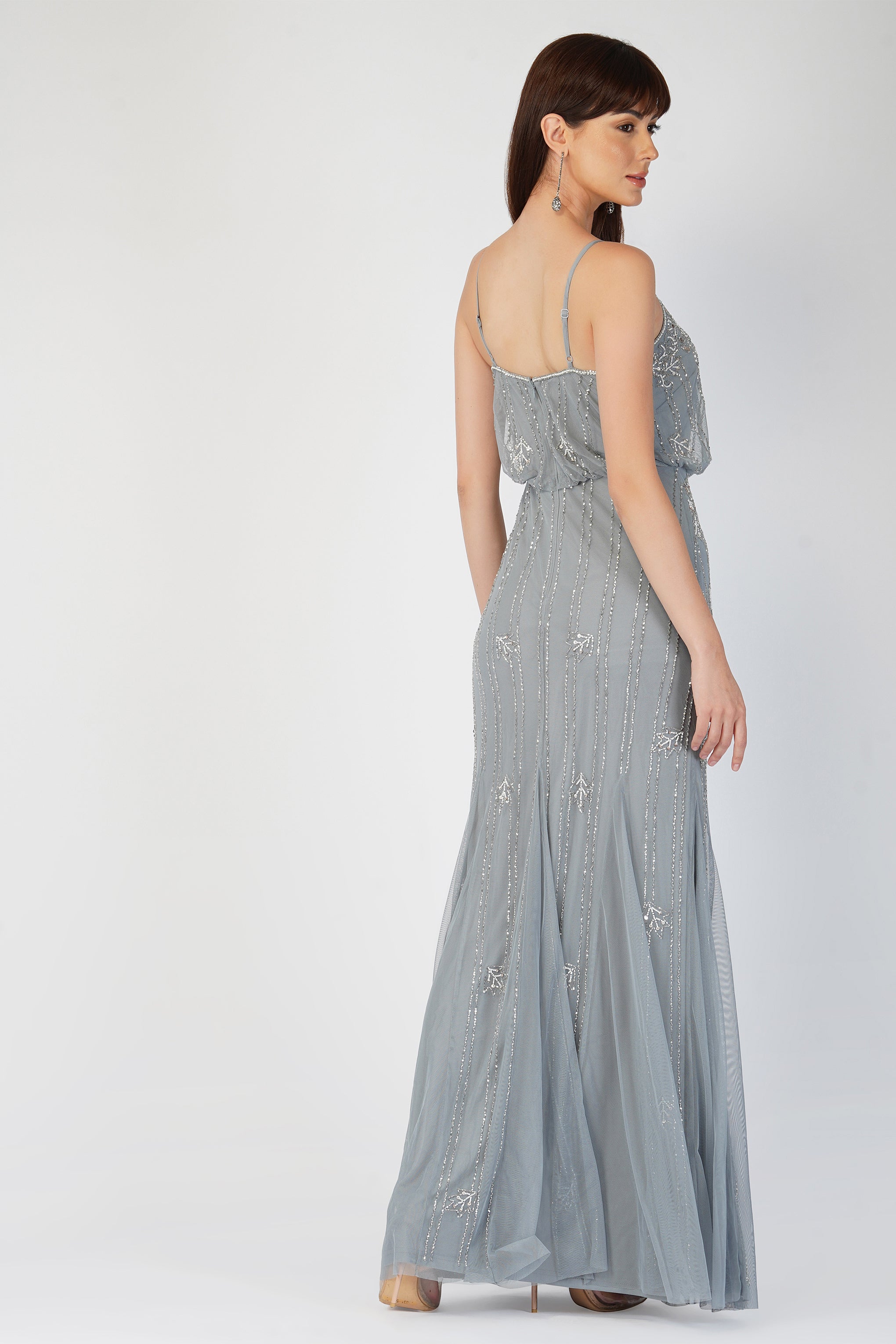 Elegant Blue Grey Bridesmaid Dress for Weddings - Keeva Formal Gown for Bridal Party, Prom & Special Occasions