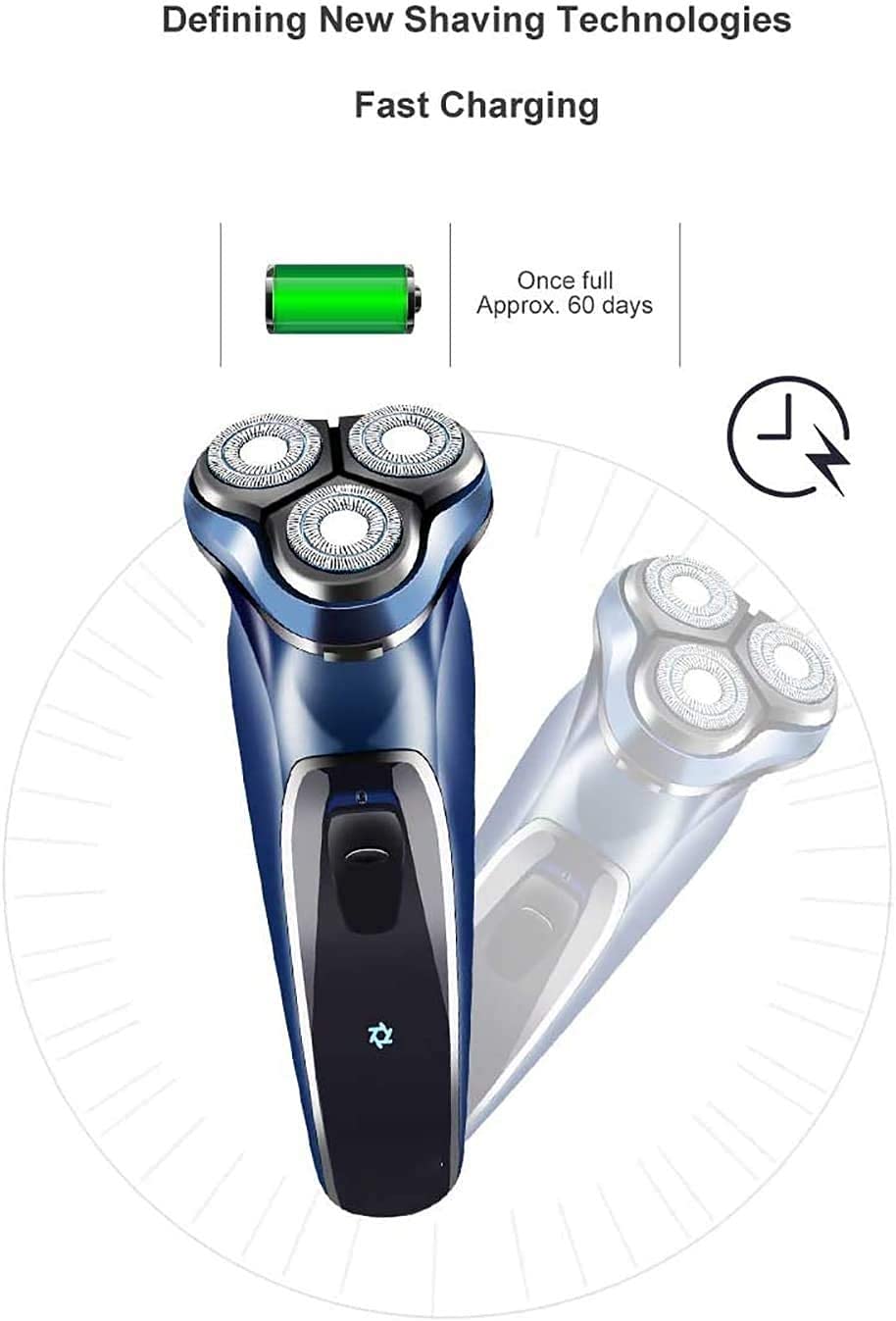 3D Rechargeable Waterproof Electric Shaver for Men - Cordless Rotary Razor with Pop-up Trimmer, Silver | Perfect for Travel, Gym & Daily Grooming