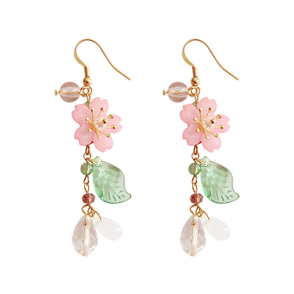Floral Drop Earrings for Women - Cherry Blossom & Daisy Dangle Earrings, White Flower Stud Earrings with Leaf Petal Design, Spring & Summer Fashion Jewelry | Perfect for Weddings, Parties & Everyday Wear