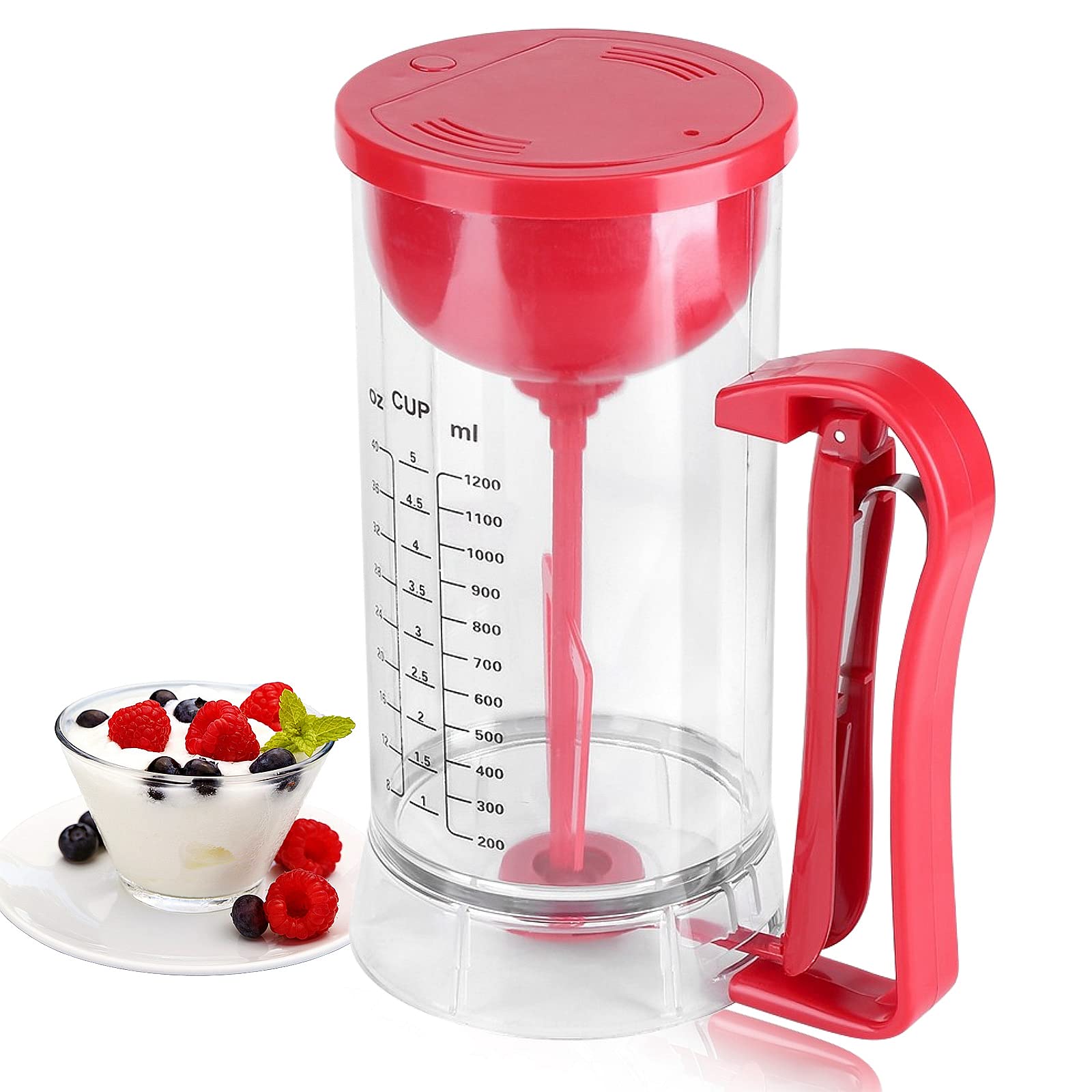 Electric Batter Dispenser - Cordless Battery Powered Mixer for Pancake, Cupcake & Waffle Batter with Measuring Labels | Perfect for Home Baking, Breakfast Prep & Commercial Kitchen Use