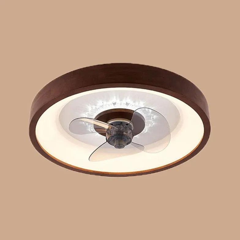 Modern Round Border Wooden Ceiling Fan with LED Light - Energy Efficient Indoor Cooling for Living Room, Bedroom & Office