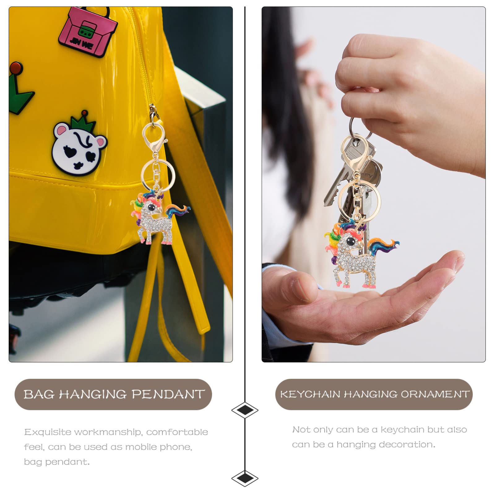 VALICLUD Elegant Unicorn Purse Charms - Sparkling Rhinestone Keychain & Ring Set for Handbags - Perfect Gift for Women & Girls - Great for Accessorizing Bags, Backpacks, or Keys
