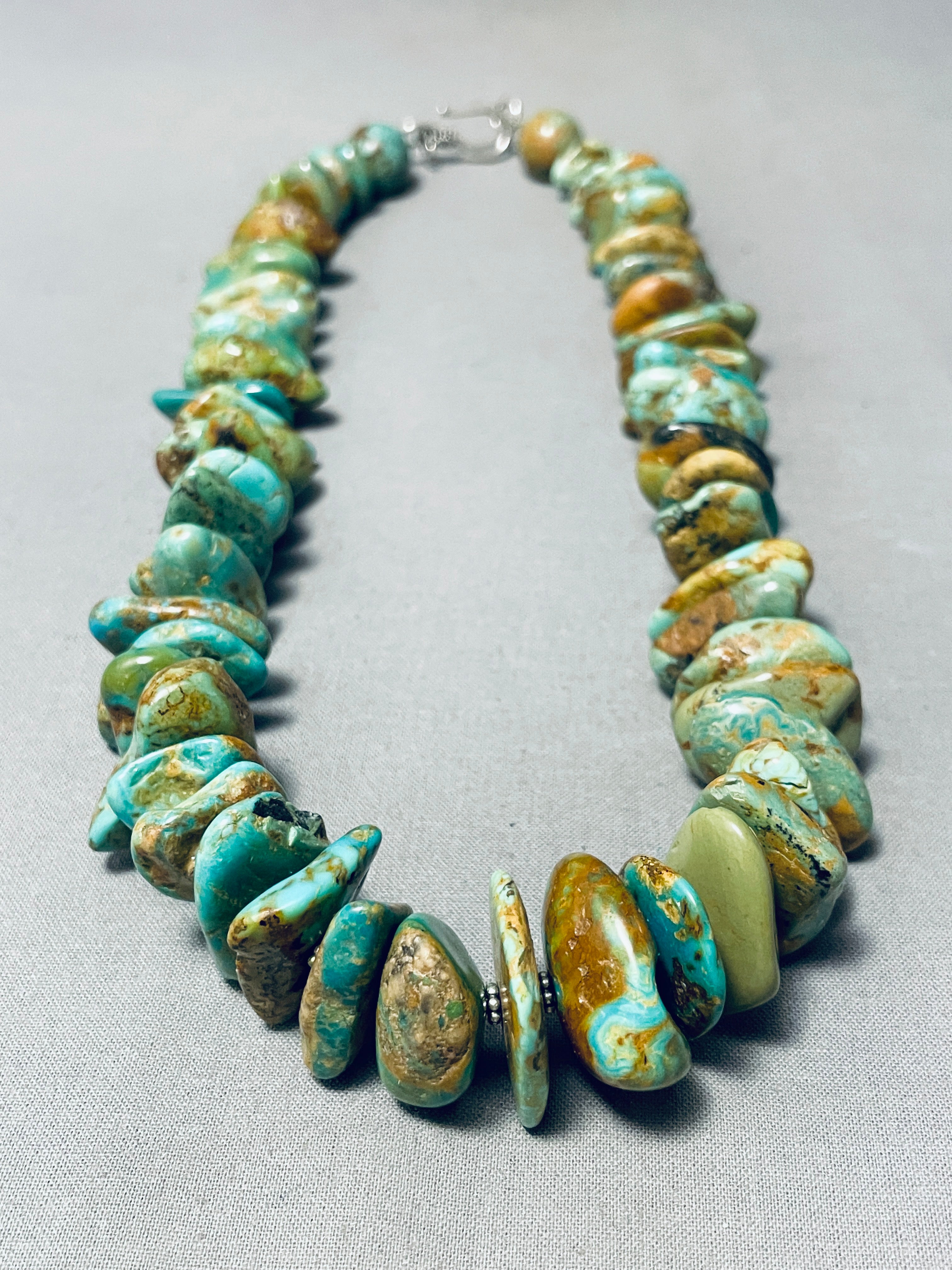 200 Gram Chunky Dunky Native American Navajo Green Turquoise Sterling Silver Necklace - Handmade Jewelry for Women, Boho Chic Accessory for Festivals & Special Occasions