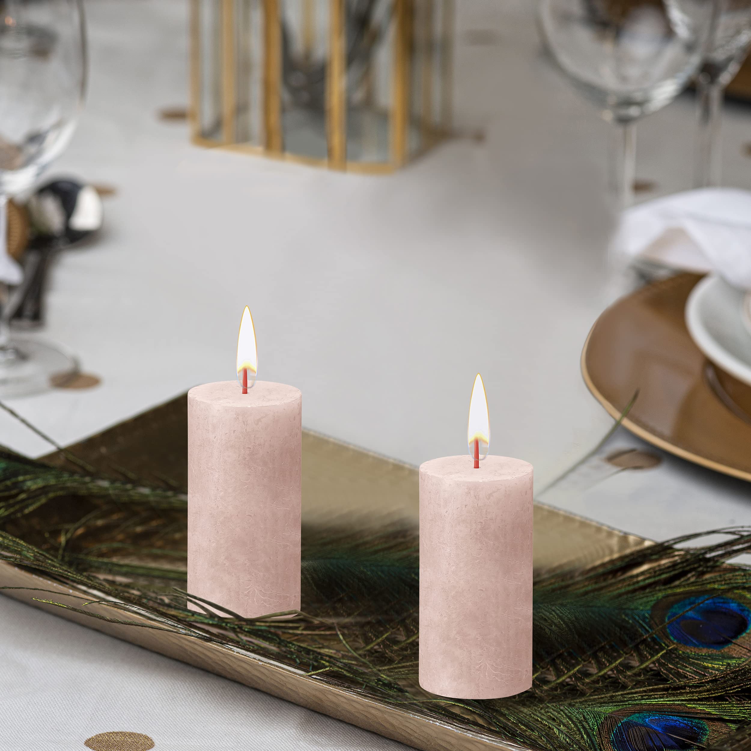 BOLSIUS 4 Pack Misty Pink Rustic Pillar Candles - 2 X 4 Inches - Premium European Quality Unscented Dripless Smokeless Candles with Natural Plant-Based Wax - 30 Hour Burn Time for Wedding, Party, Home Decor, Romantic Dinner & Holiday Centerpieces