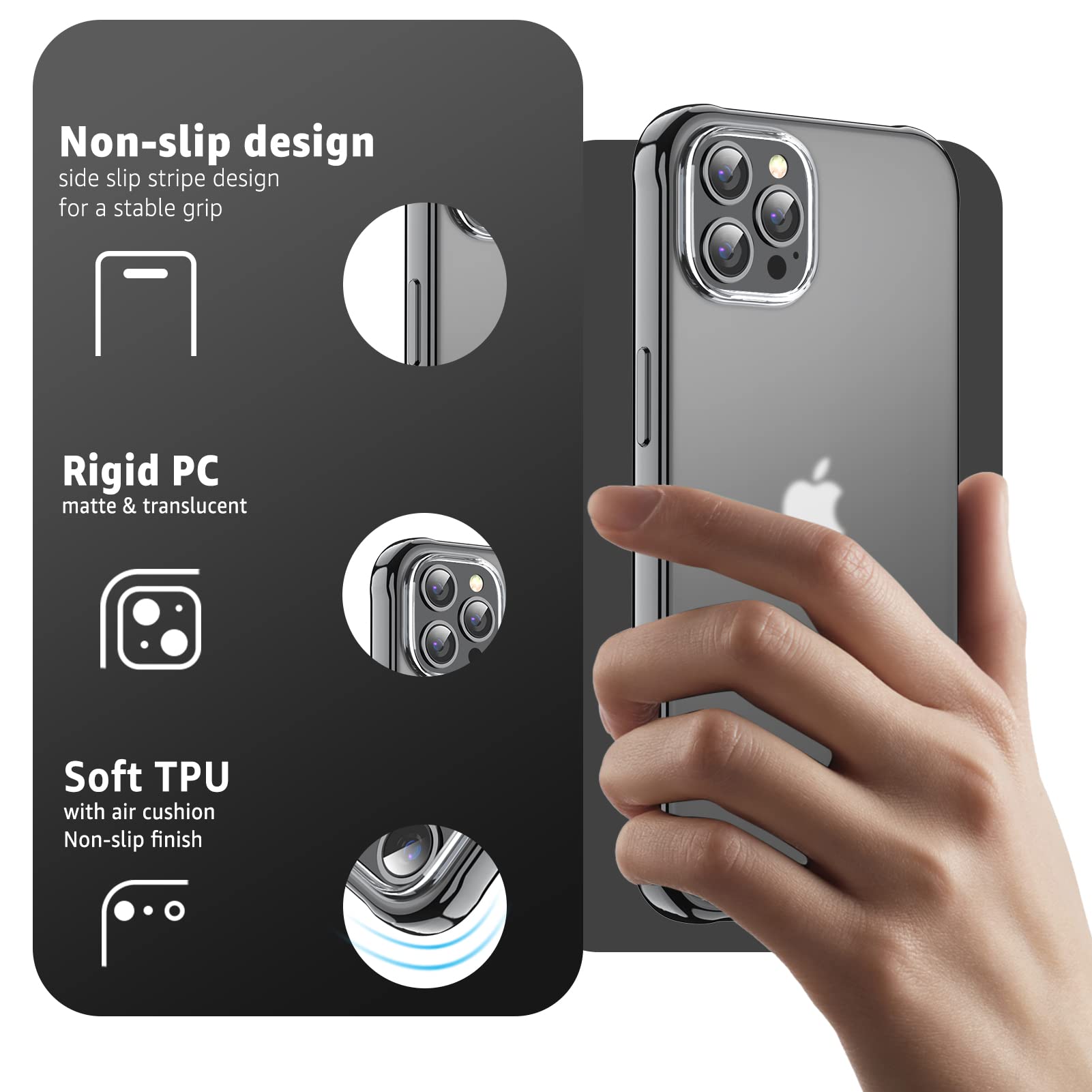 ORIbox iPhone 13 Pro Max Case - Matte Black Translucent Protective Cover with Soft Edges, Slim Lightweight Design for iPhone 13 Pro Max (6.7