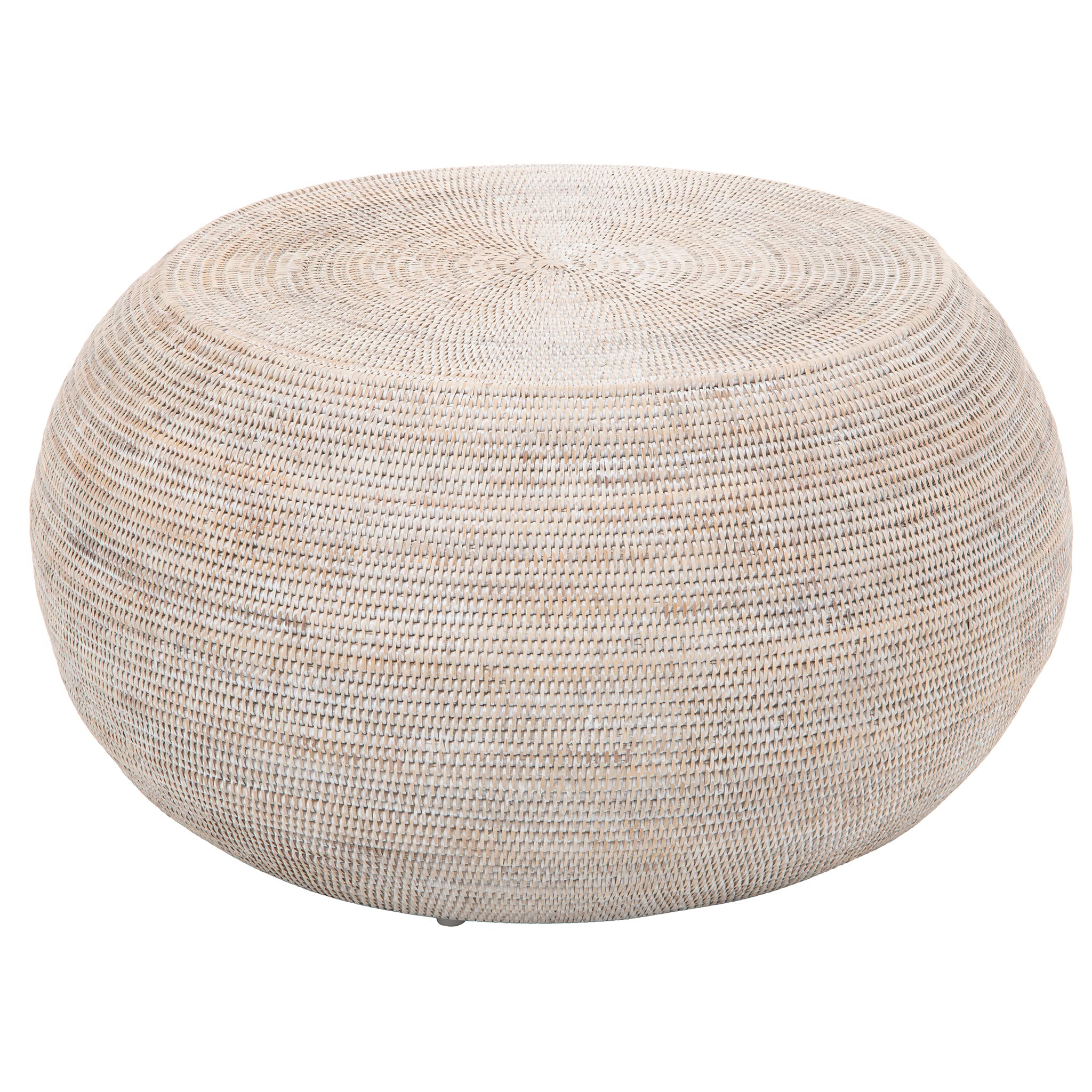 KOUBOO La Jolla Round Rattan Coffee Table - Natural Woven Drum End Side Table for Living Room, Bedroom & Patio - Whitewashed Boho Home Decor - Perfect for Cozy Seating Areas & Outdoor Spaces