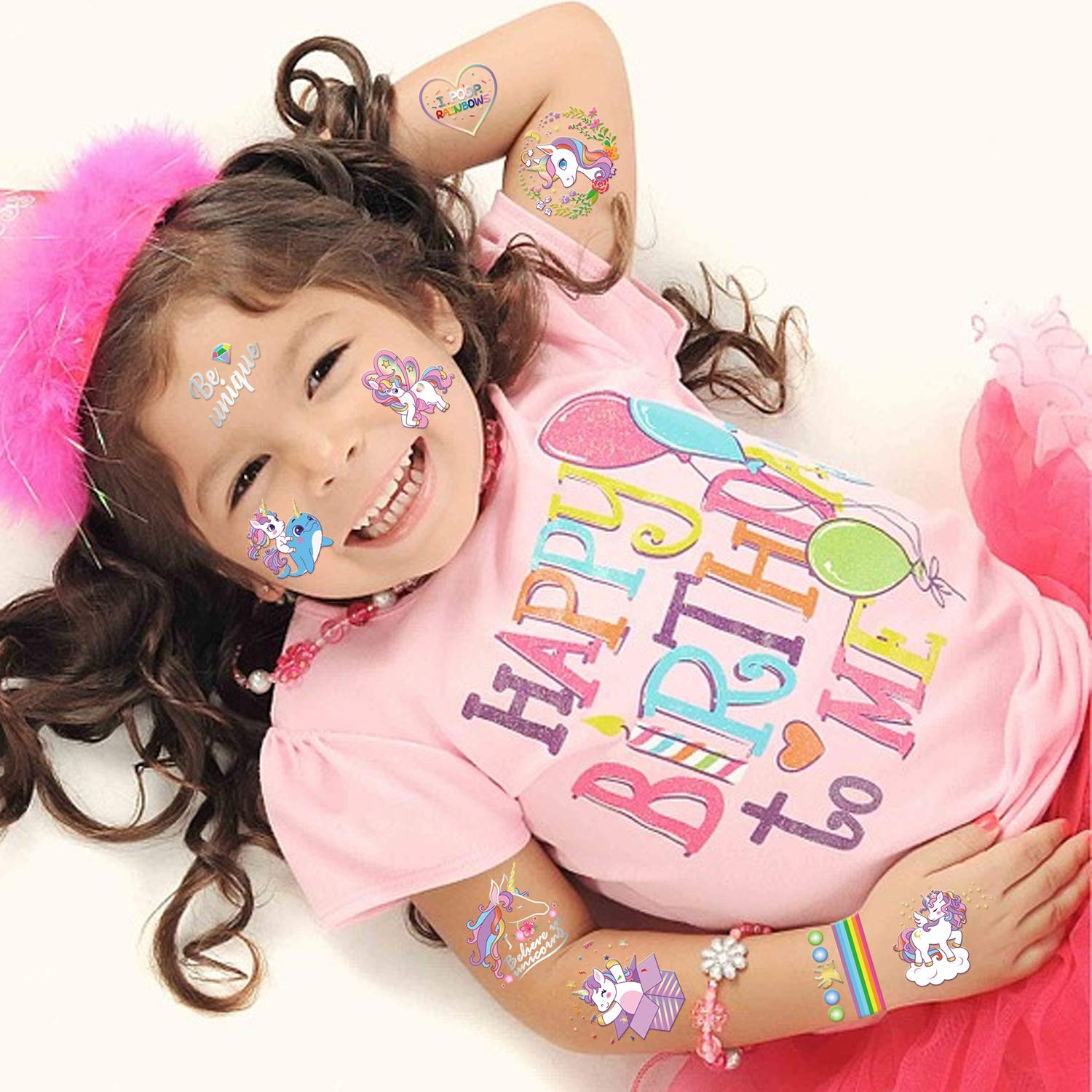 Konsait 4 Sheets Kids Temporary Tattoos - 98 Fun Designs for Birthday Parties, Goodie Bags & Costume Accessories | Safe & Easy to Apply Waterproof Fake Tattoos for Boys & Girls | Perfect for Halloween, School Events & Playdates