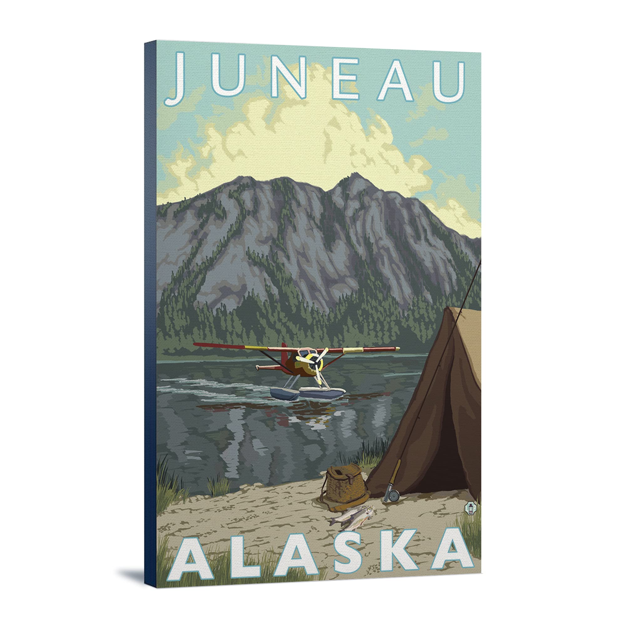 Juneau Alaska Bush Plane and Fishing Wall Art - 24x36 Gallery Wrapped Stretched Canvas Print - Perfect for Home, Office, or Cabin Decor