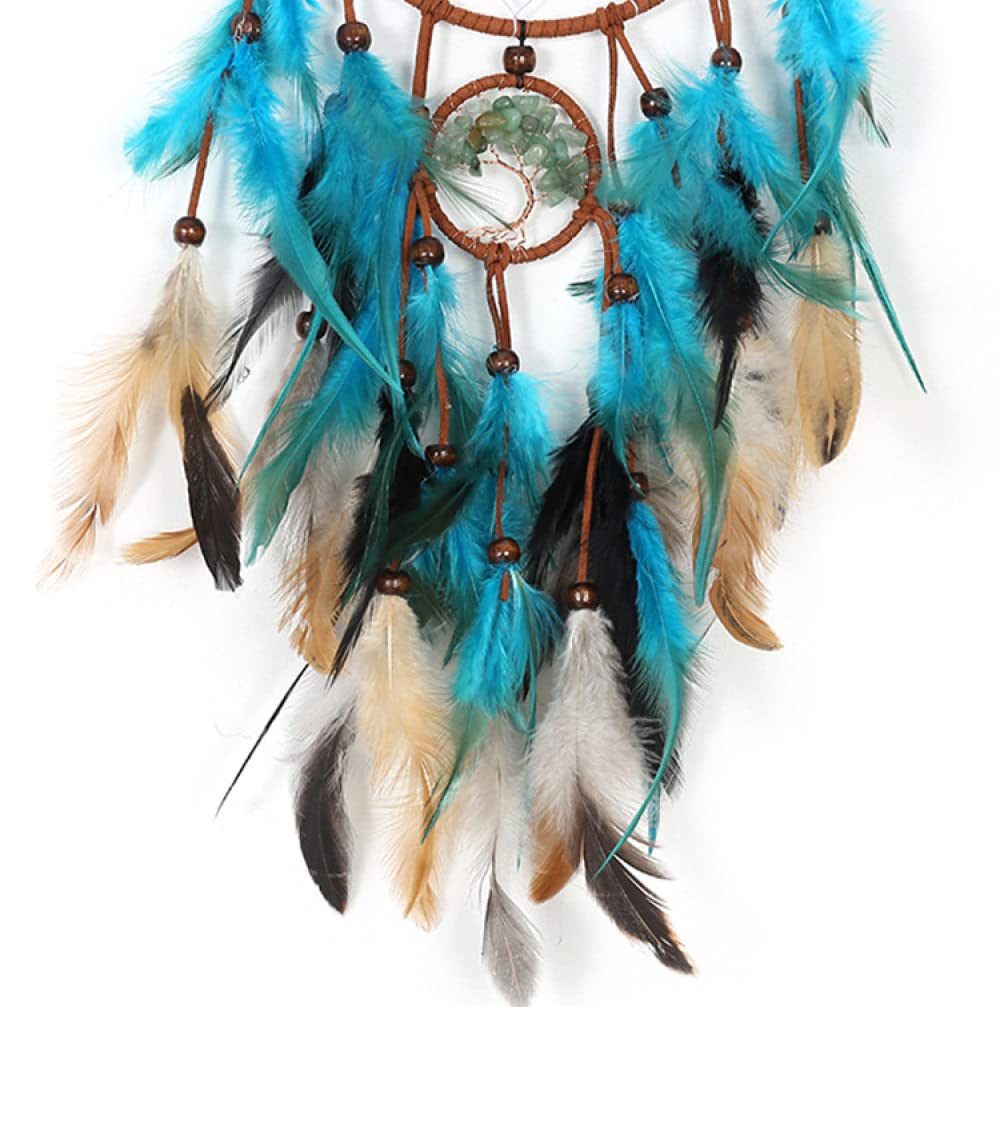 Handmade Crystal Stone Dream Catcher Wall Hanging - Boho Tree of Life Decor with Feathers for Bedroom, Nursery & Dorm Room | Perfect Spiritual Gift for Women & Teens | Meditation Room & Yoga Studio Decor