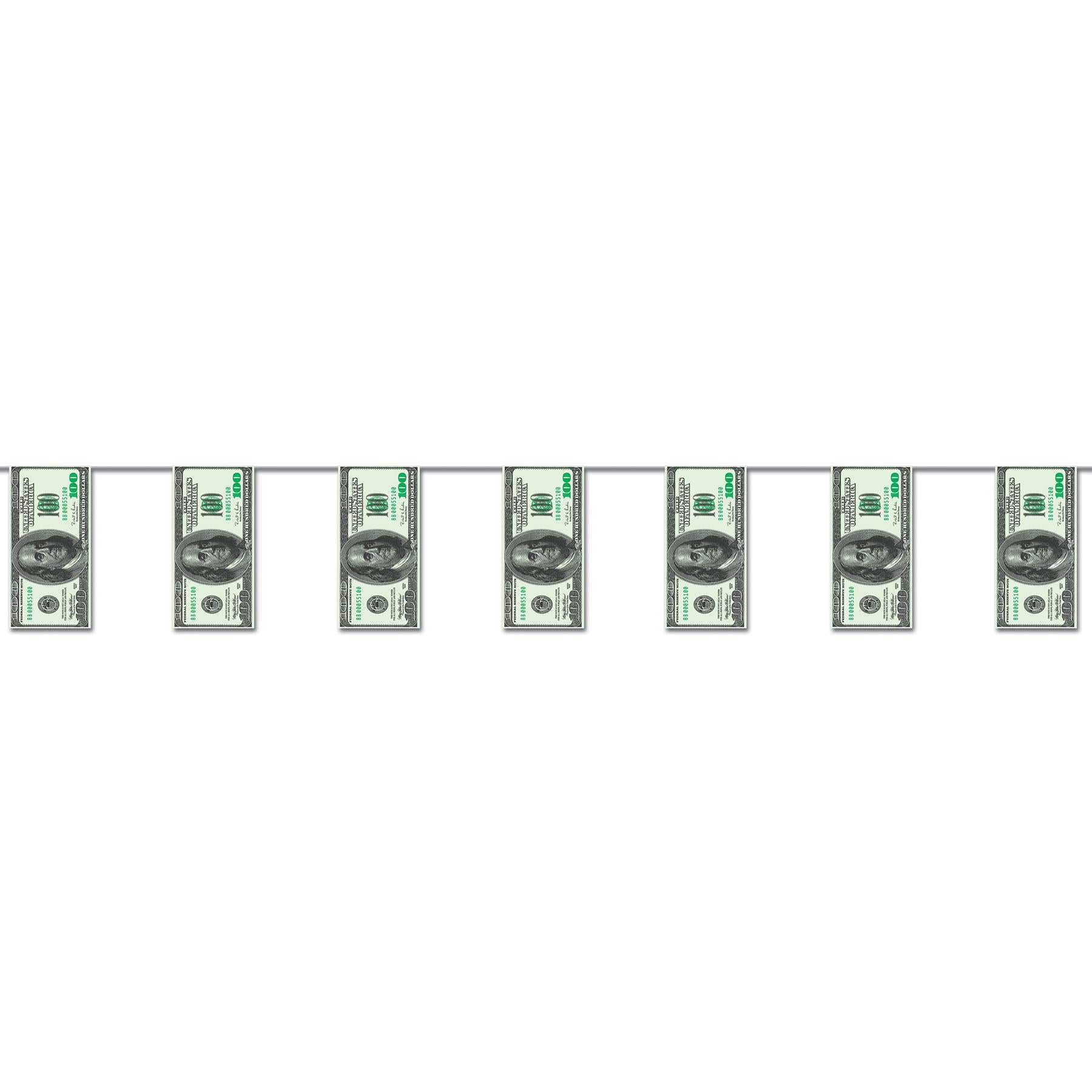 12 Pack Beistle $100 Bill Pennant Party Banner - Premium Dollar Bill Decorations for Birthday, Graduation & Casino Themed Parties - Perfect for Wall Decor, Photo Backdrops and Event Decorations