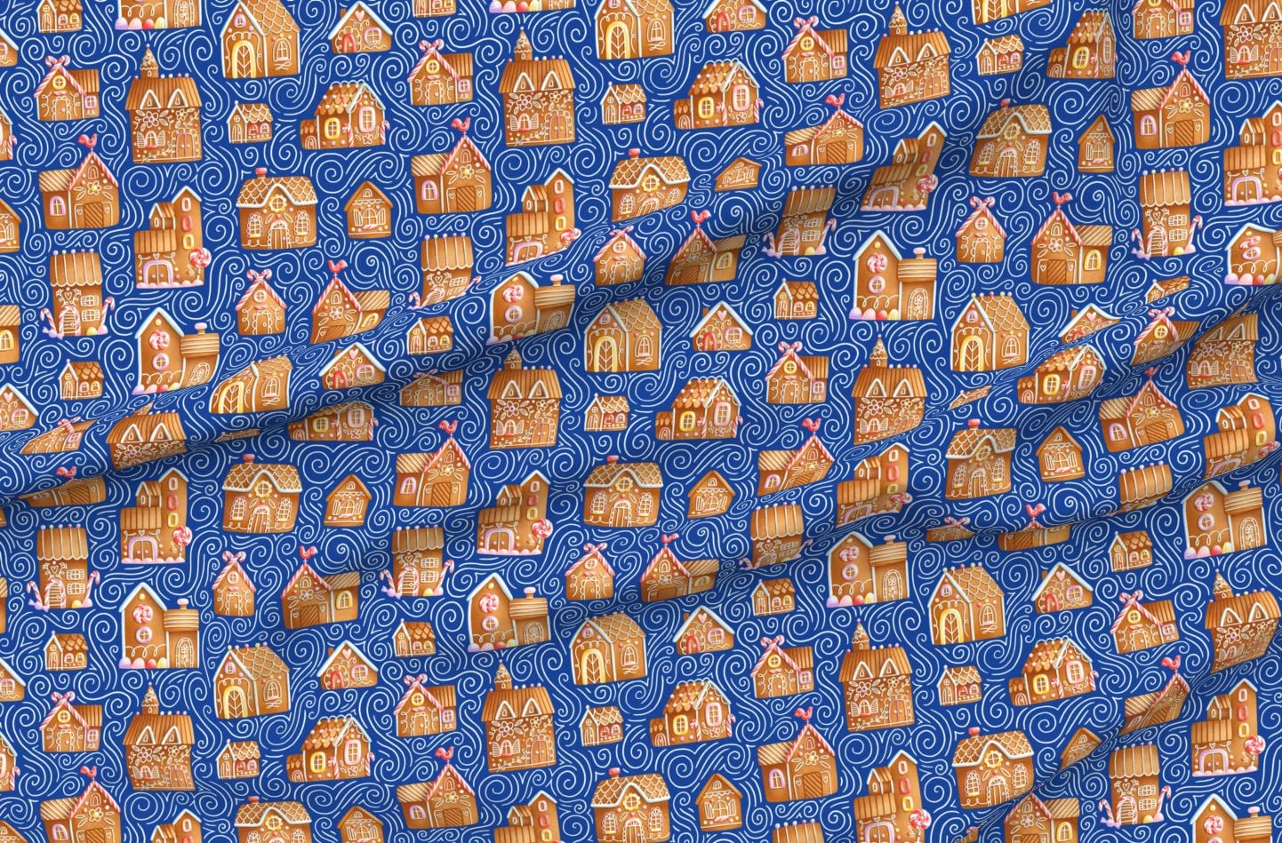 Tiny Gingerbread Cookies Town Christmas Cartoon Fabric - Cute Holiday Printed Minky Fabric by The Yard for Sewing Baby Blankets, Quilt Backing & Plush Toys - Perfect for DIY Christmas Decorations, Nursery Projects & Cozy Home Crafts
