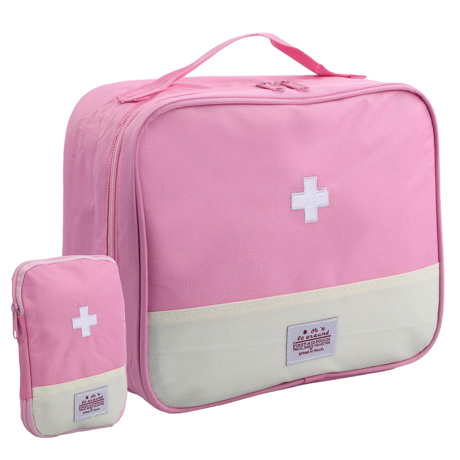 Focenat 2-Pack Waterproof Travel Pharmacy Bags - Pink First Aid Medicine Storage Organizer for Home, Office, Camping & Outdoor Adventures - Perfect for Daily Essentials, Emergency Kits & Travel Accessories