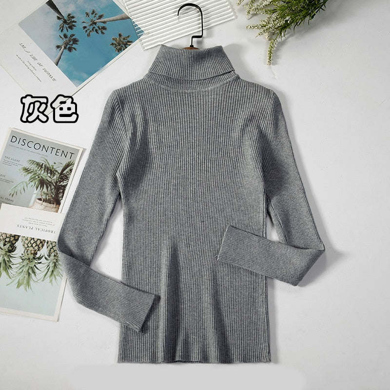 Women's Slim Fit Ribbed Knit Turtleneck Sweater - Soft Warm Pullover for Autumn & Winter - Perfect for Office, Casual Wear & Layering