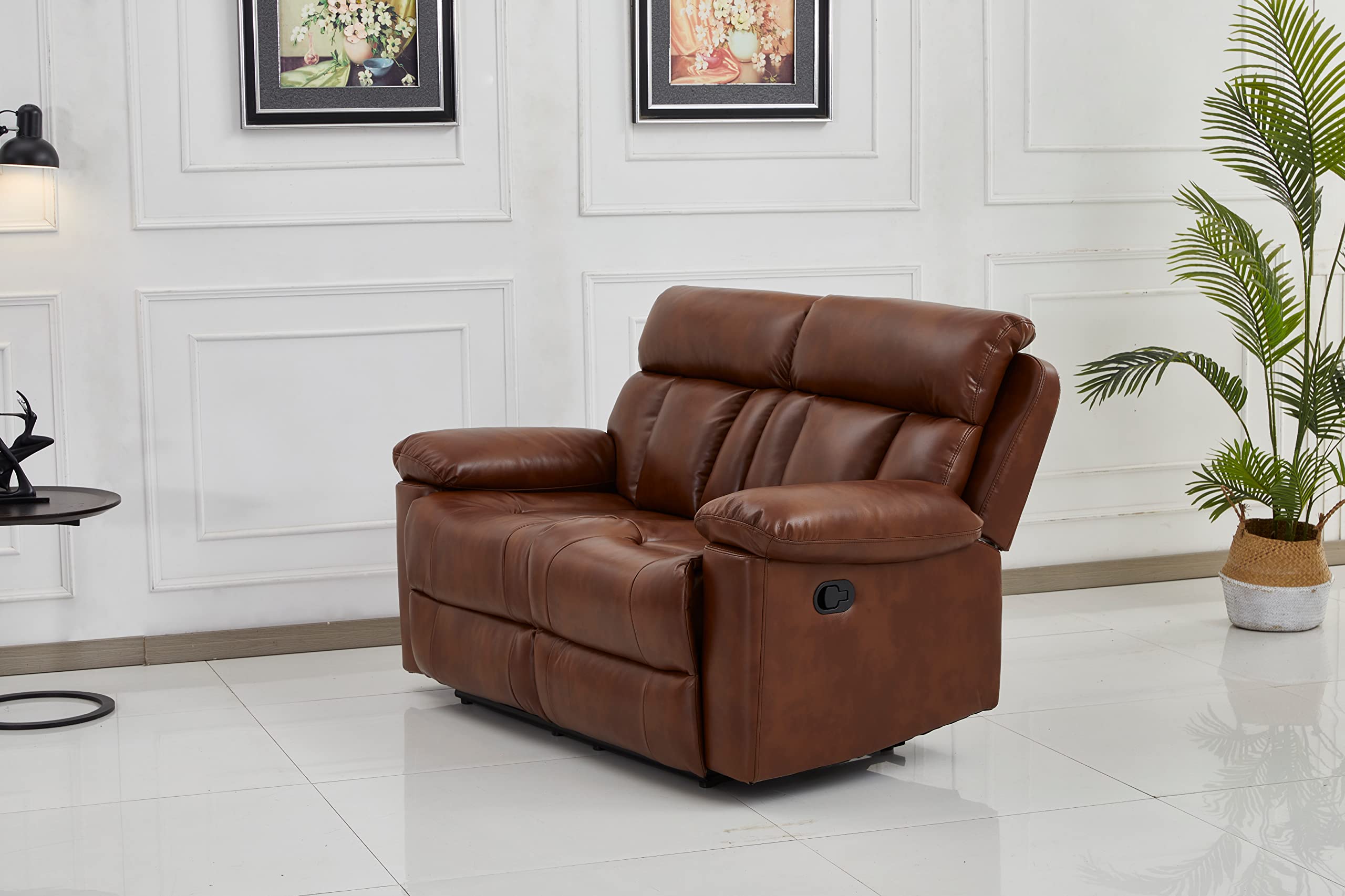 Betsy Furniture Genuine Bonded Leather Reclining Sofa Set - 2-Piece Living Room Sectional with Power Recline (Orange) - Perfect for Home Theater, Family Rooms & Small Spaces