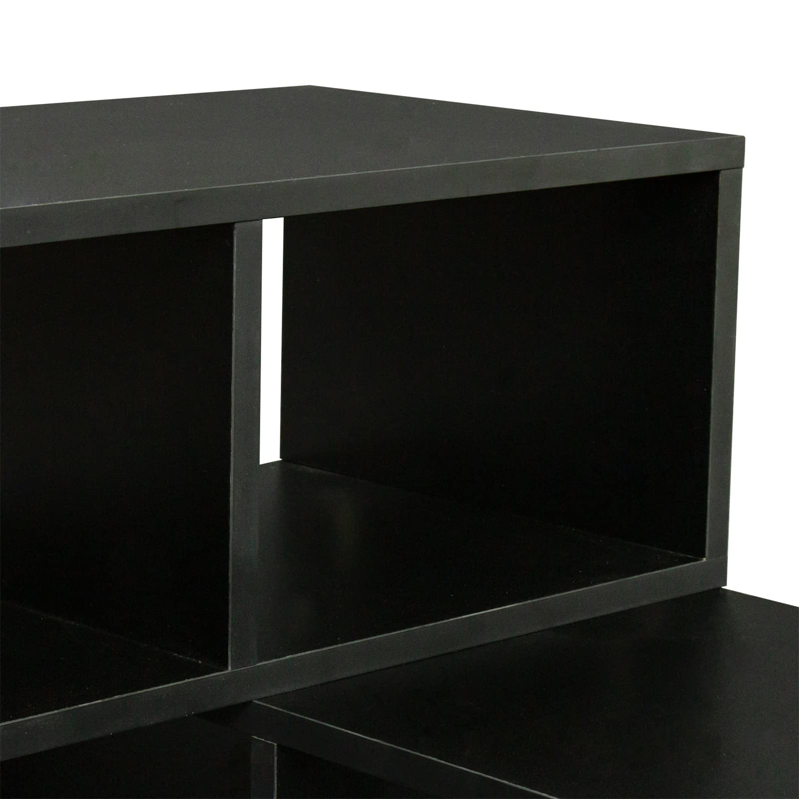 Modern Wood TV Stand with Storage Shelves - Black Entertainment Center for Flat Screen TVs | Free Combination Display Shelf & Bookcase | Perfect for Living Room Home Theater Setup