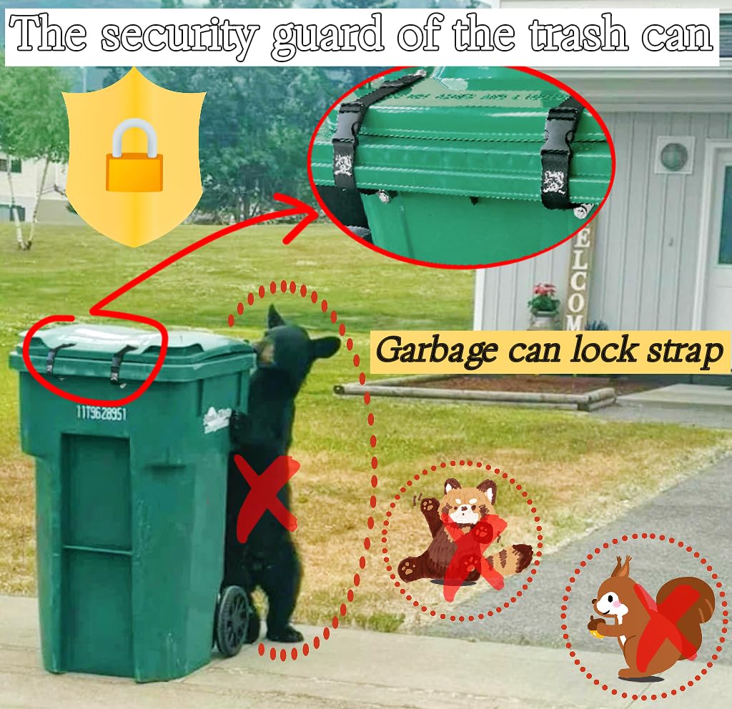 4Pcs Heavy-Duty Trash Can Locks - Adjustable Animal Proof Garbage Bin Lid Locks for Bears, Raccoons & Squirrels - Durable Outdoor Trash Can Security for Wheelie Bins, Metal & Plastic Containers - Perfect for Camping, Backyards & Wildlife Areas