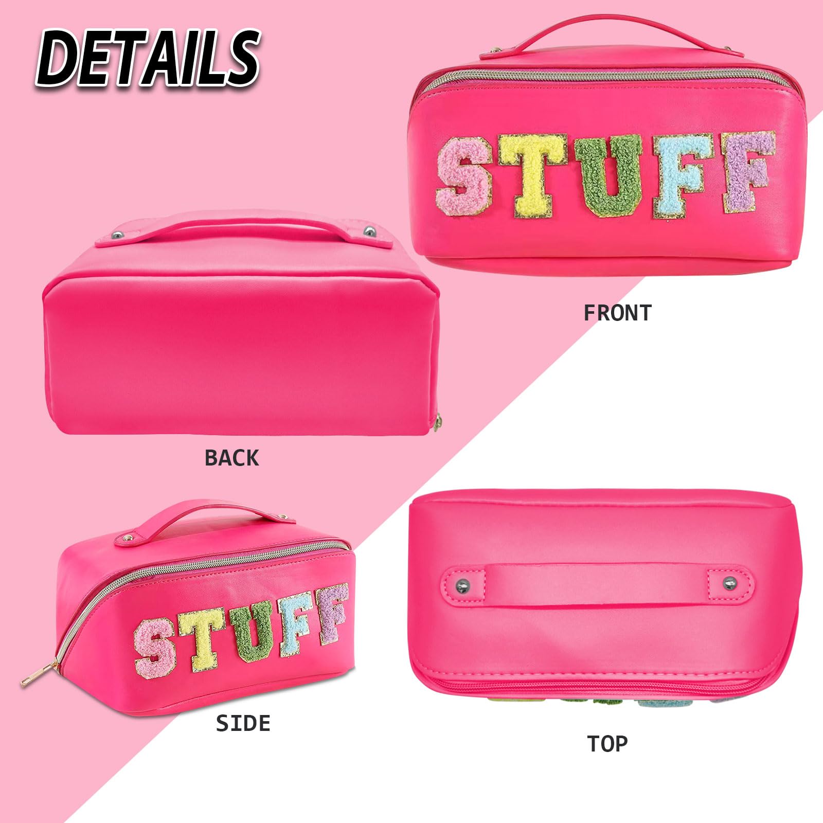 Preppy Patch Makeup Bag - Small Chenille Letter Cosmetic Pouch, Waterproof Zipper Toiletry Bag for Women & Teens | Perfect for Travel, Gym, School & Gift Giving