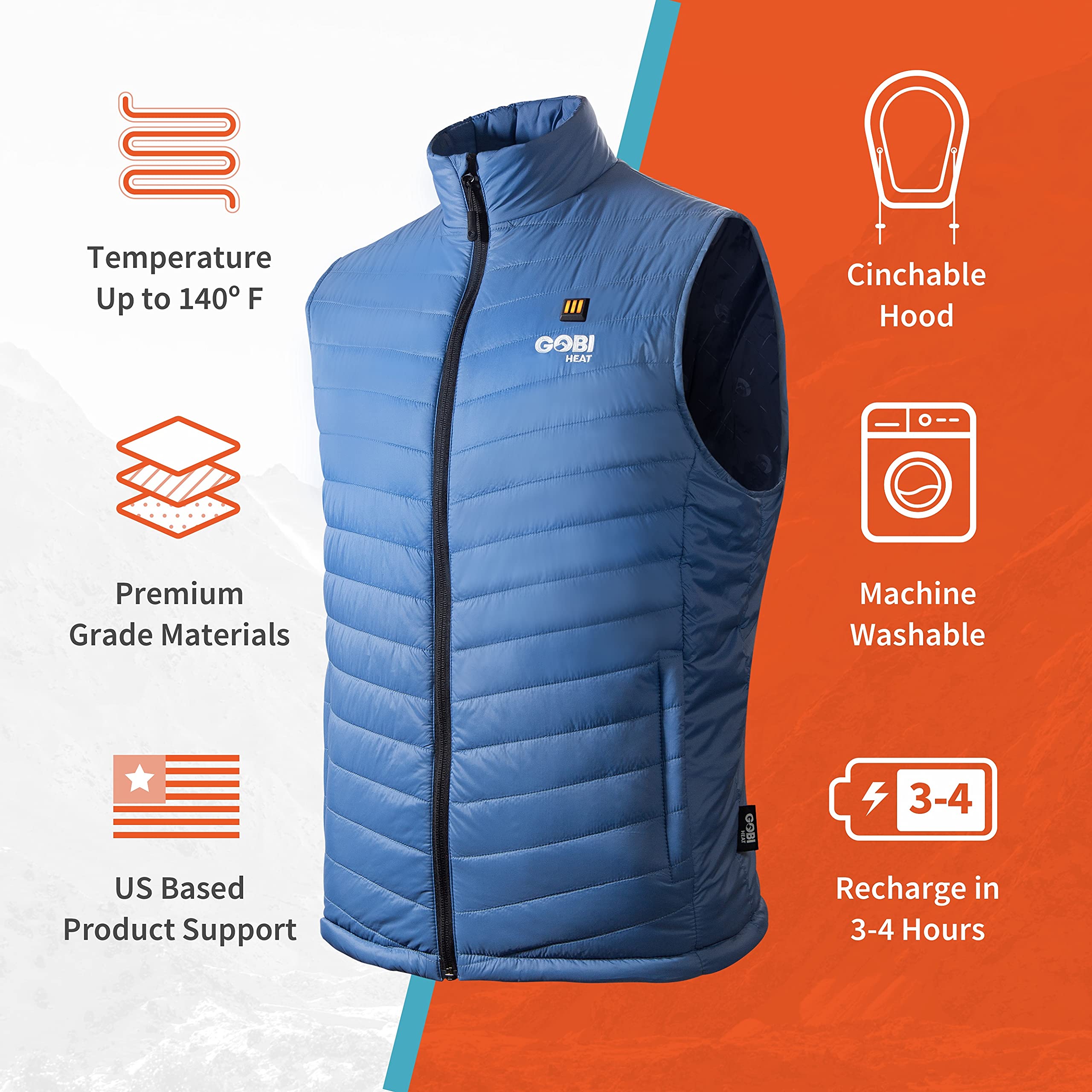 Dune Men's Heated Vest with Rechargeable Battery - 10 Hours Heating Time, Machine Washable Winter Jacket for Outdoor Activities, Hunting & Camping