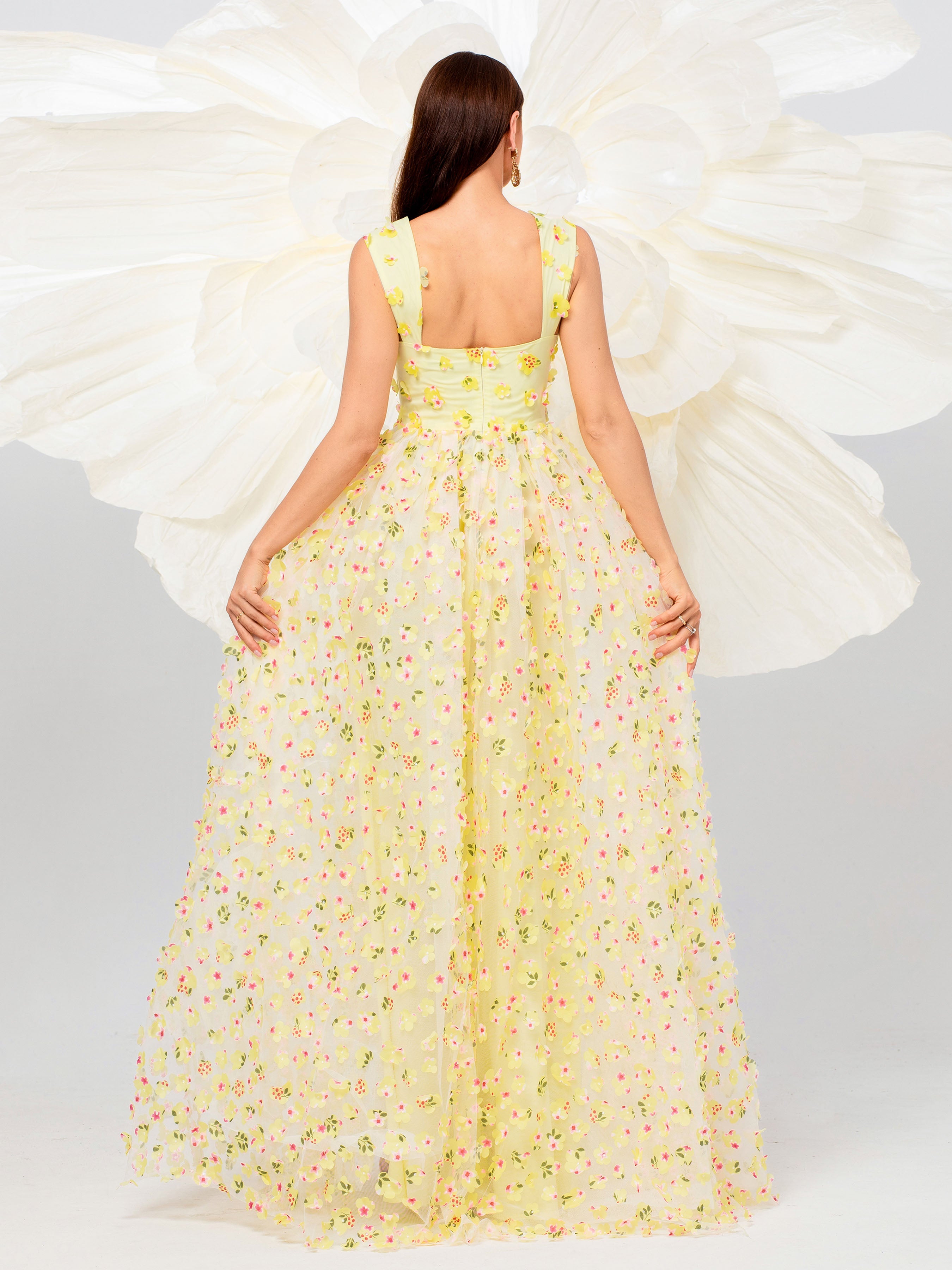 Elegant Appliqued Pink Camisole Floral Tulle Dress for Women - Perfect for Weddings, Parties & Special Occasions