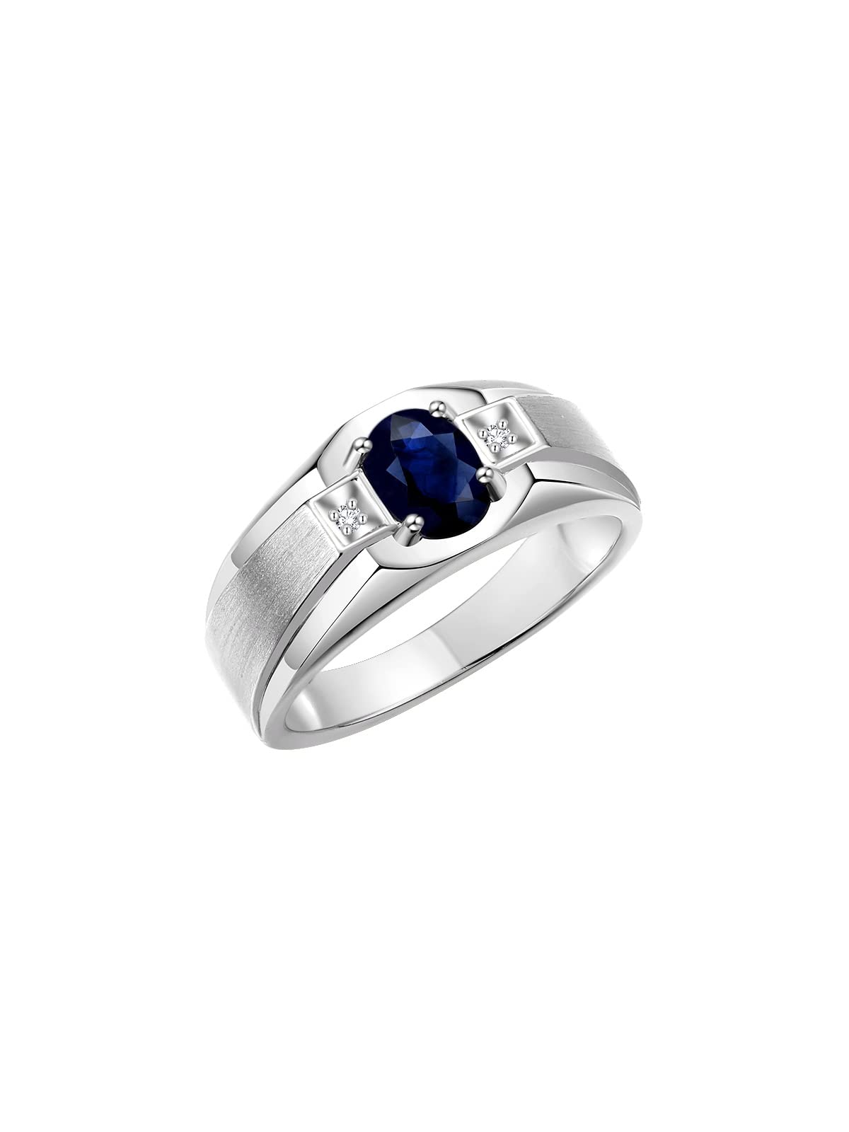Rylos Men's Sterling Silver Rings - 7X5MM Oval Gemstone & Diamond Ring, Classic Birthstone Jewelry for Men, Sizes 8-13 | Perfect for Weddings, Anniversaries & Gifts