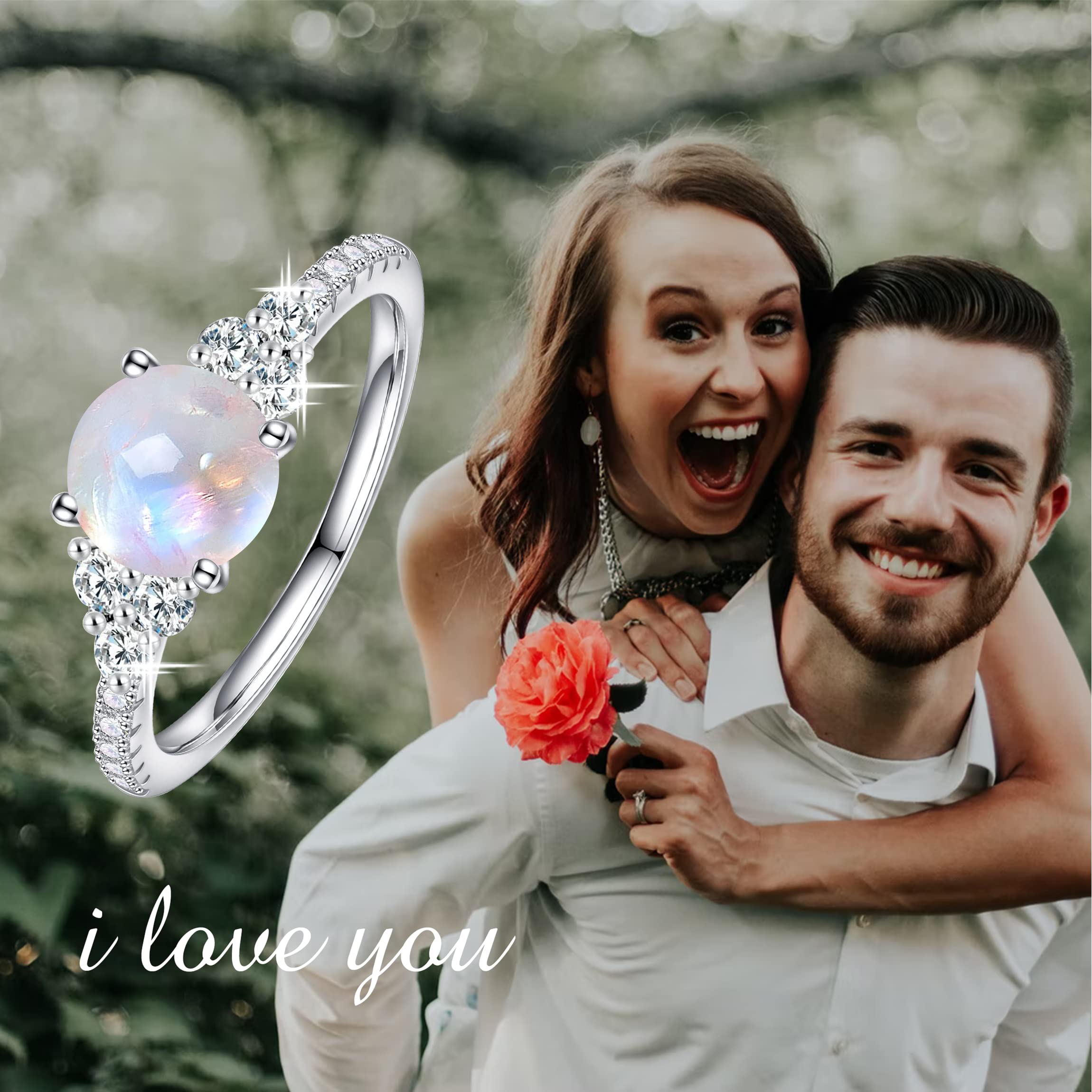 Authentic Rainbow Moonstone Ring for Women - 925 Sterling Silver Genuine Moonstone Jewelry - Perfect for Gifts, Weddings & Everyday Elegance