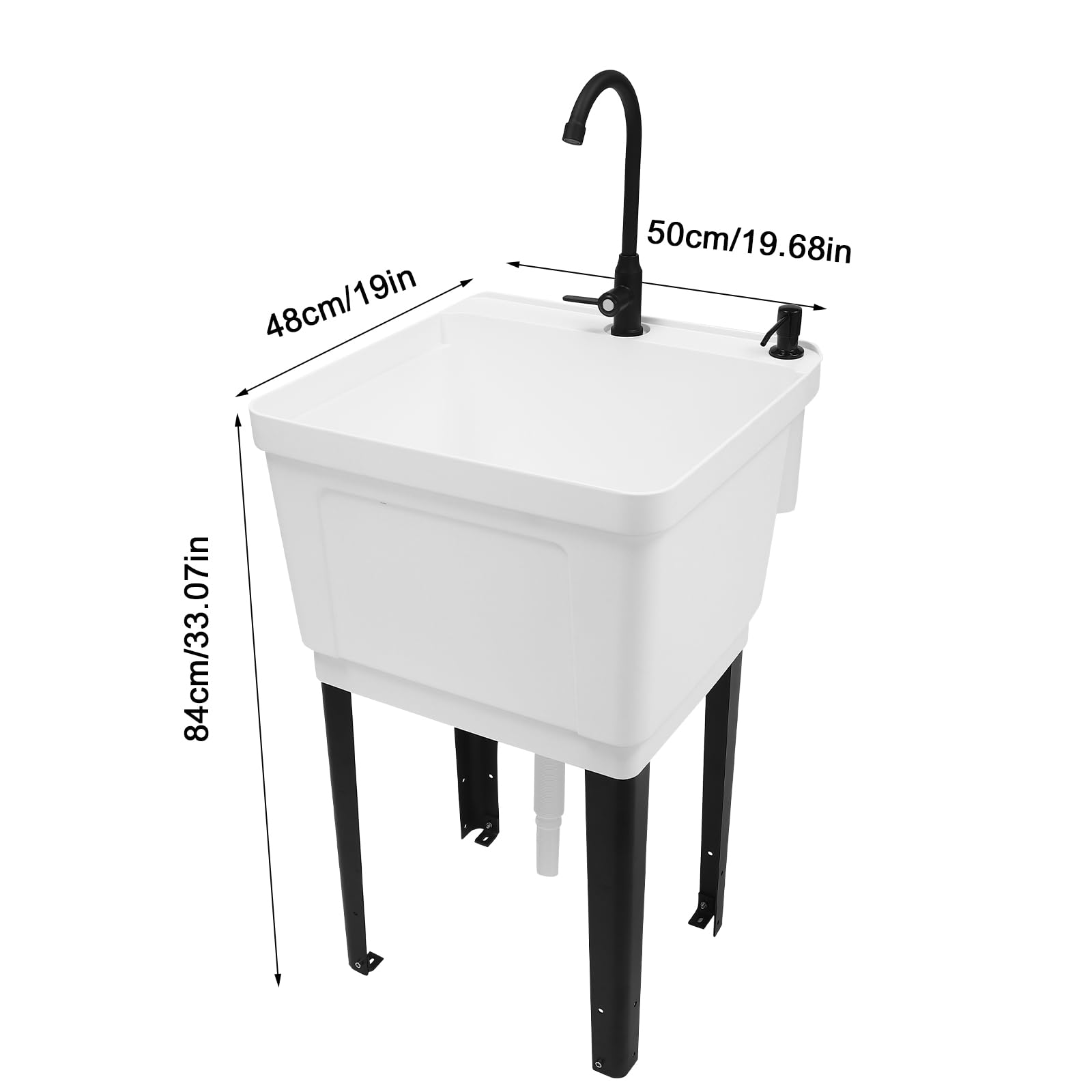 Extra-Deep Freestanding Plastic Utility Sink - Heavy Duty Laundry Tub for Basement, Garage, Workshop & Laundry Room | Durable White Utility Sink for Washing Clothes, Cleaning Tools & Household Chores