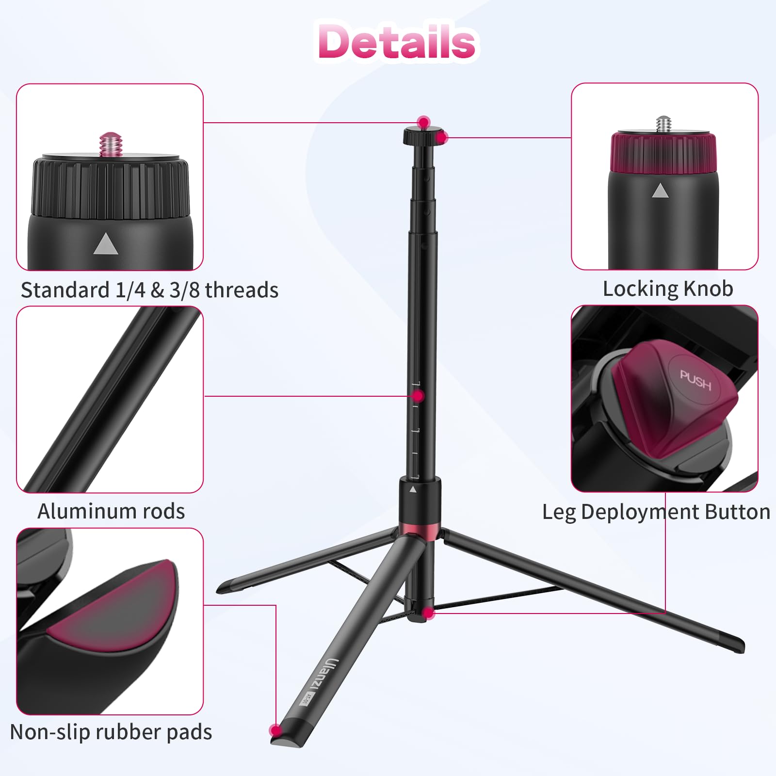 ULANZI AT-01 Extendable Photography Light Stand with Pulley Base - 152cm Detachable Portable Camera Tripod for Studio, YouTube & Outdoor Shooting